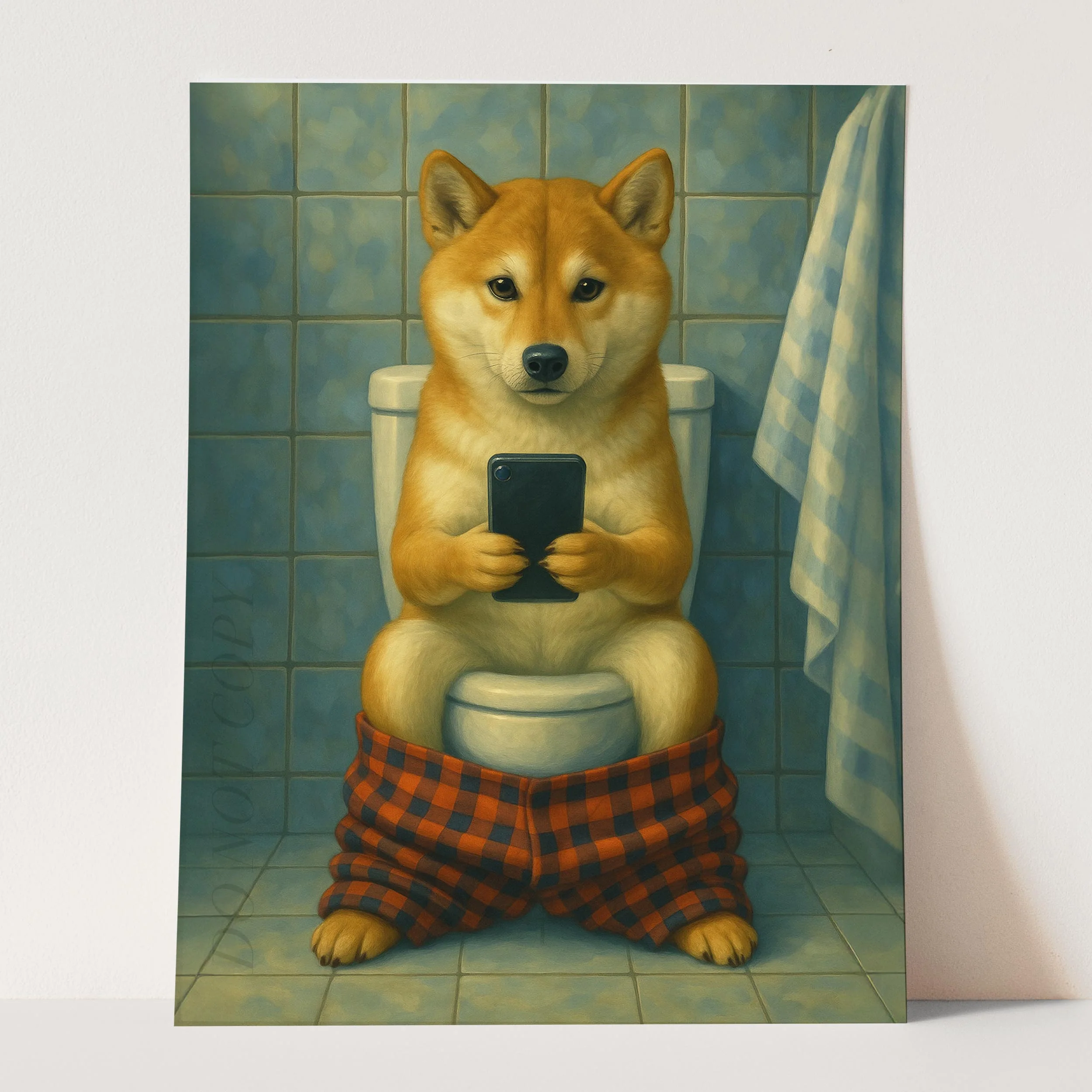 Shiba Inu Dog On The Phone On The Toilet - Image 3