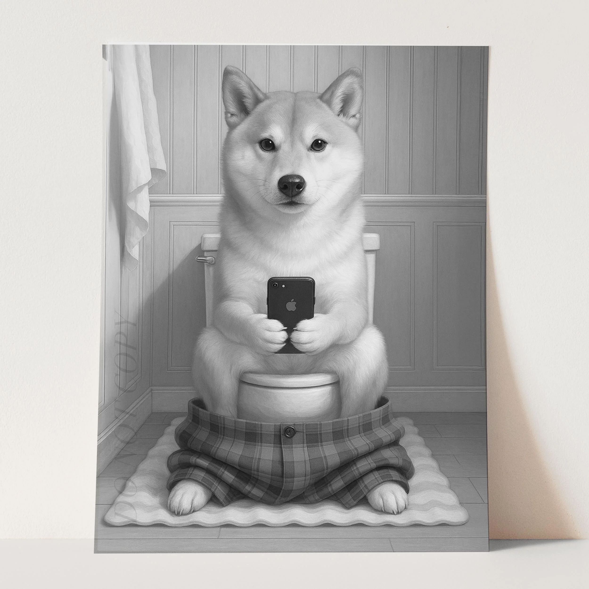 Shiba Inu Dog On The Phone On The Toilet - Image 3