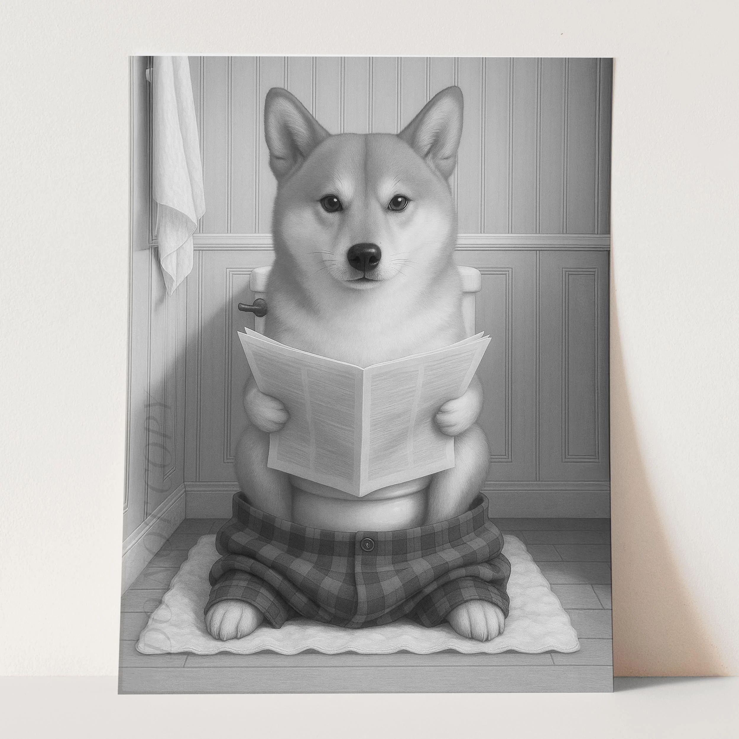 Shiba Inu Dog Reading The Newspaper On The Toilet - Image 3