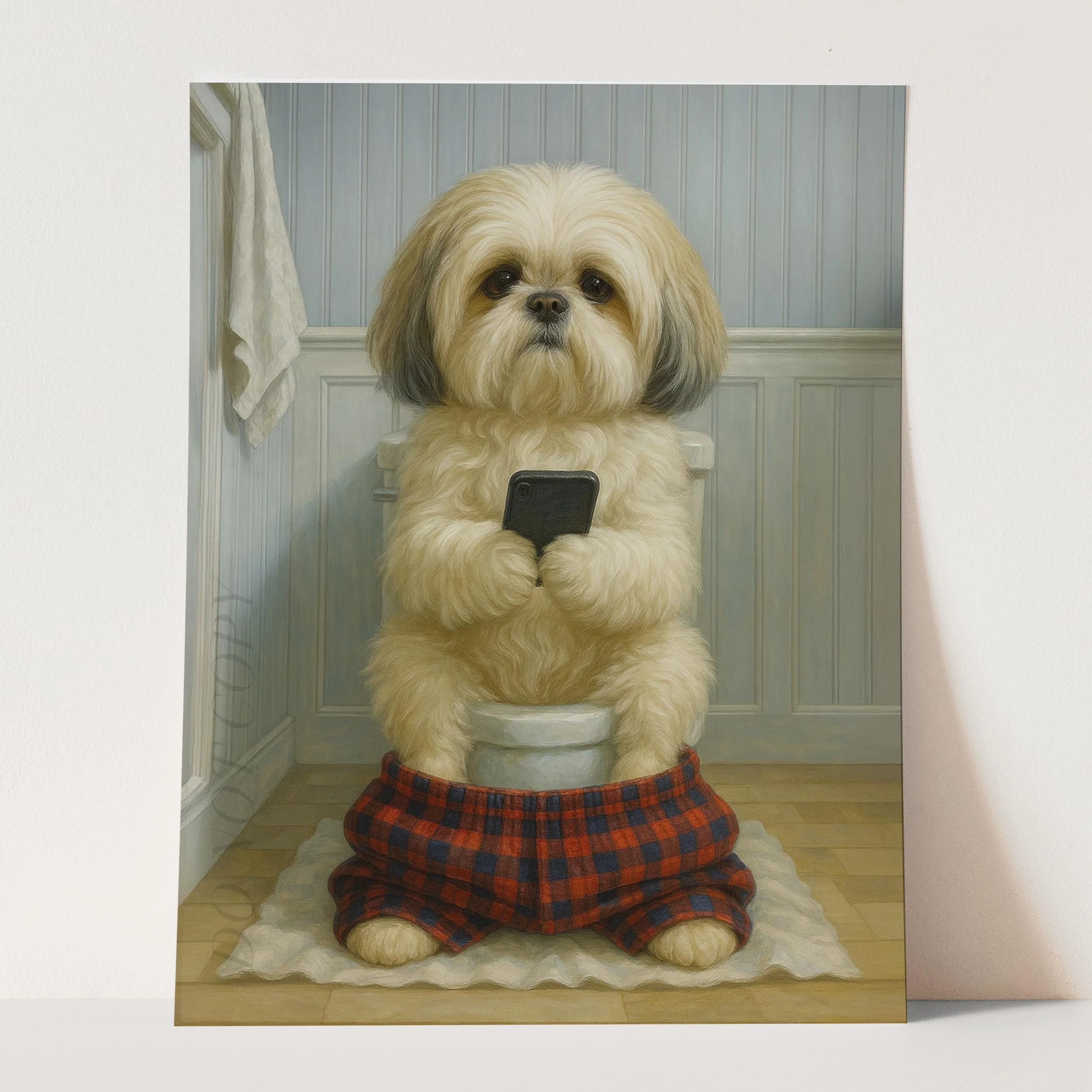 Shih Tzu Dog On The Phone On The Toilet - Image 3