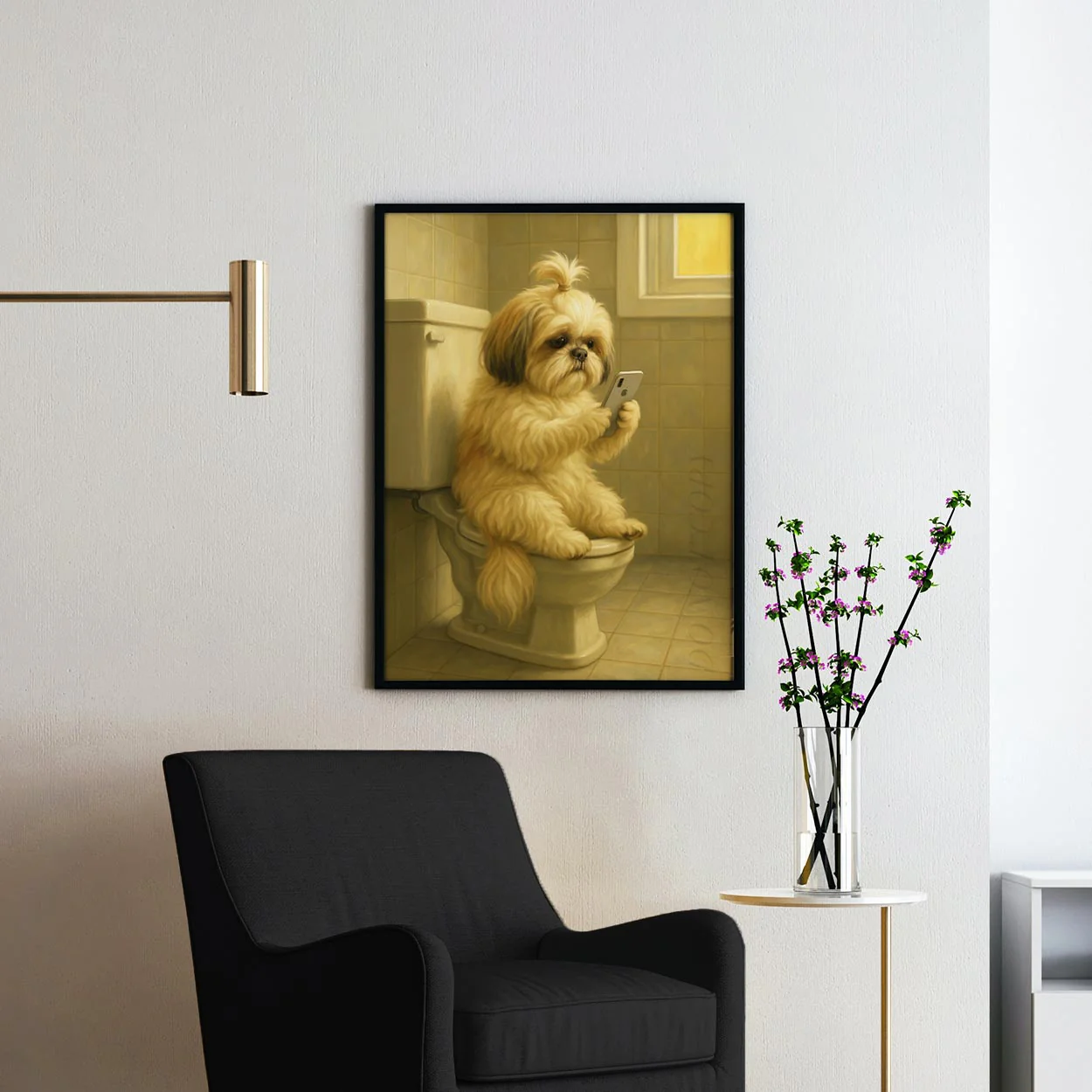 Shih Tzu Dog On The Phone On The Toilet - Image 2