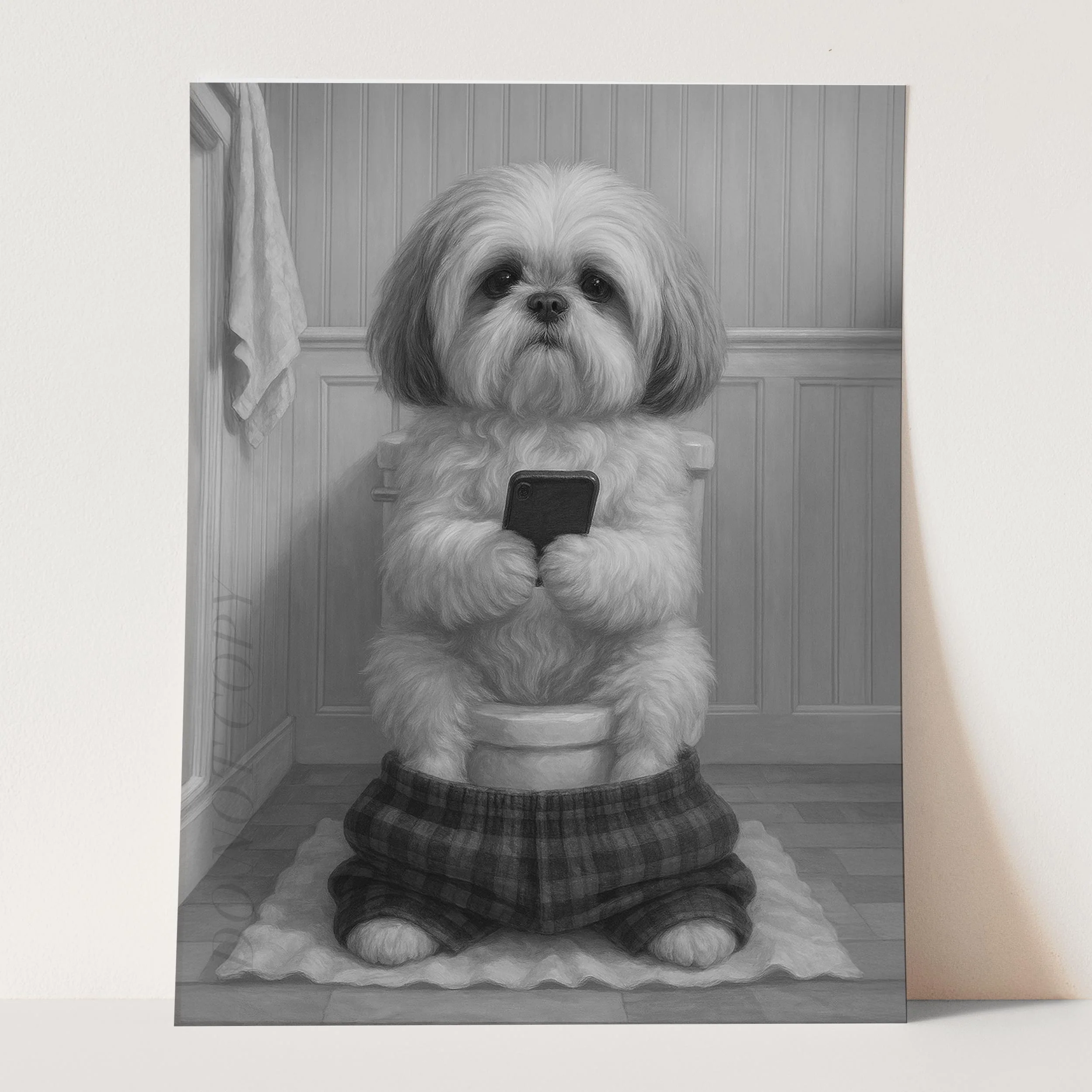 Shih Tzu Dog On The Phone On The Toilet - Image 3