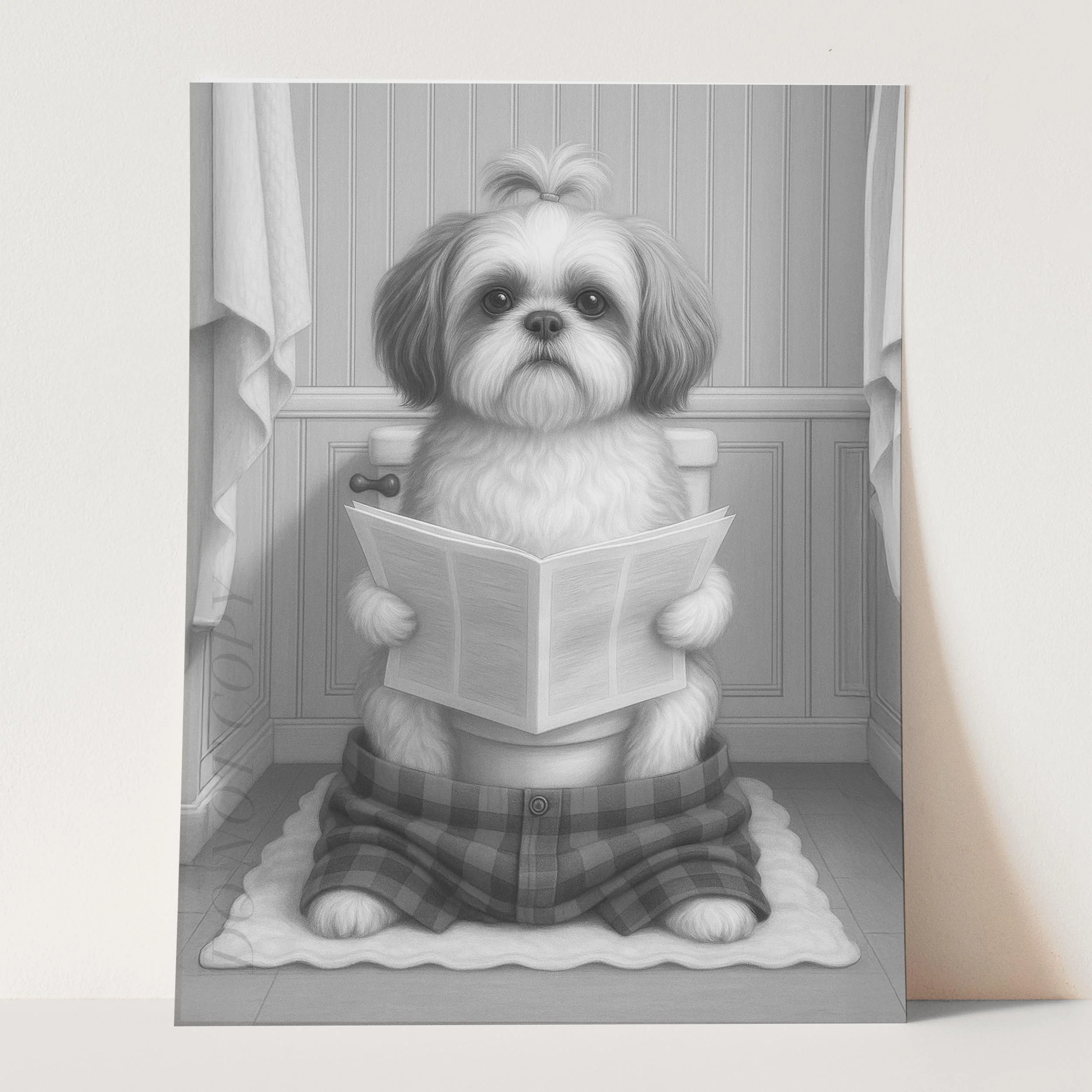 Shih Tzu Dog Reading The Newspaper On The Toilet - Image 3