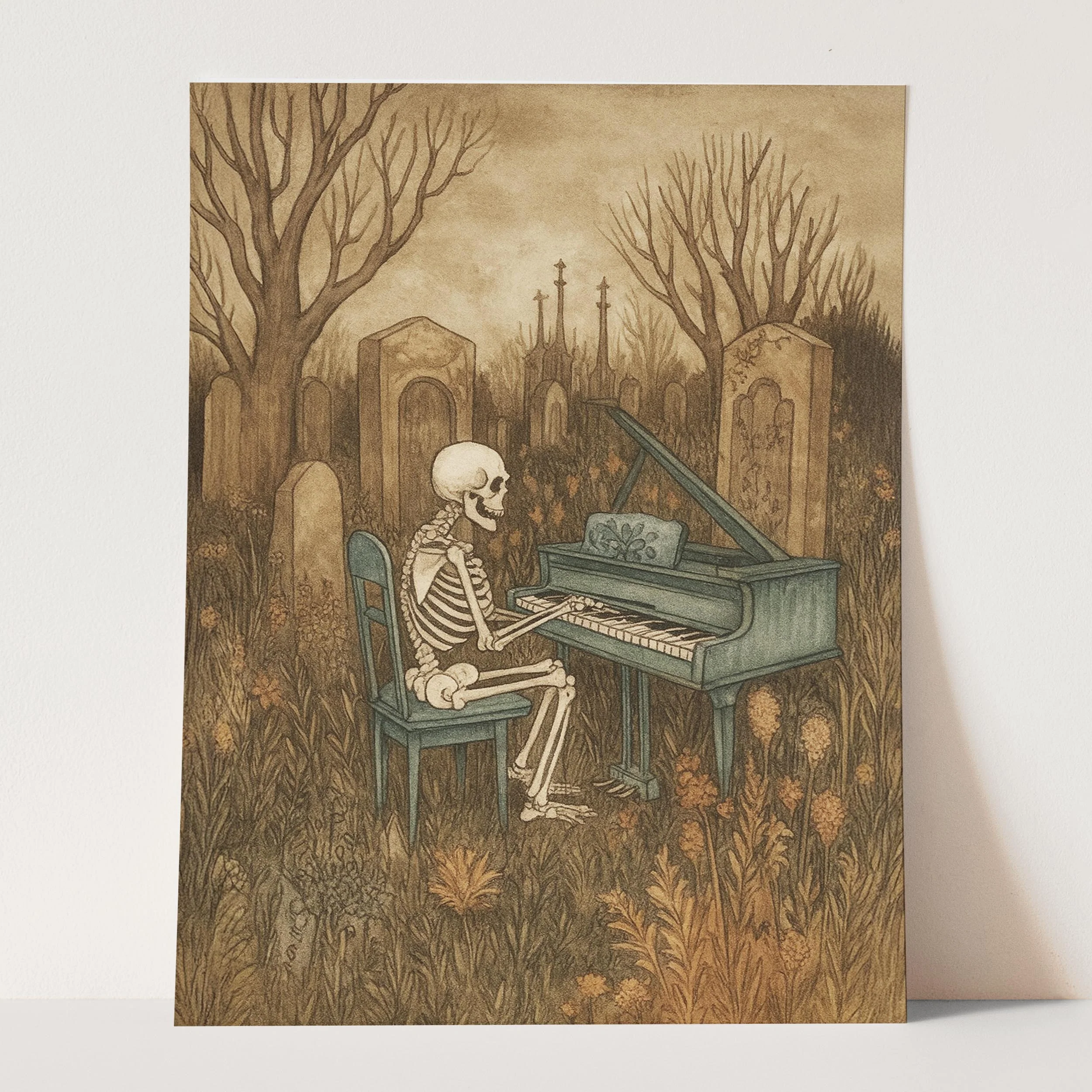 Skeleton Playing The Piano In A Graveyard - Image 3