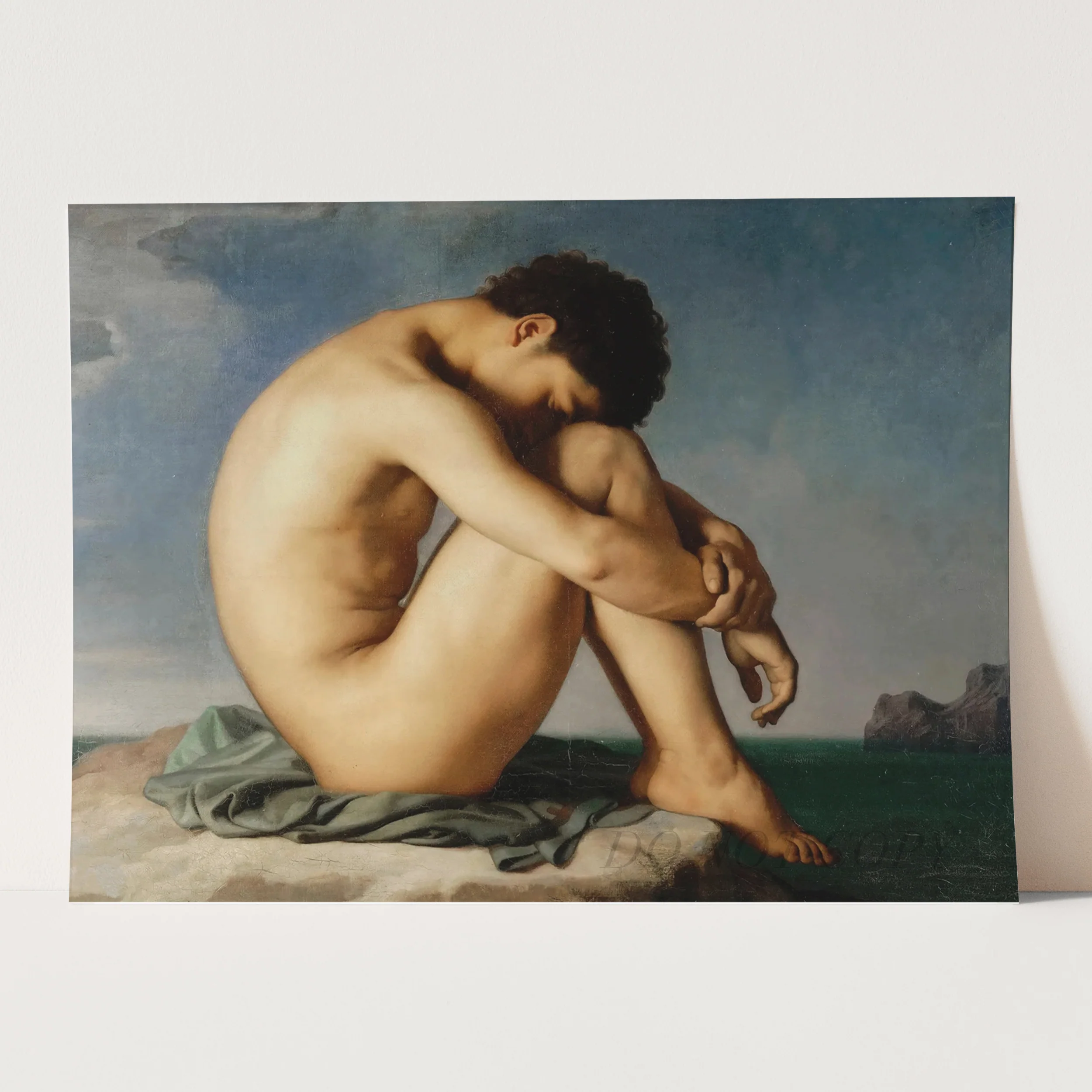 Study (Young Male Nude Seated Beside the Sea) by Hippolyte Flandrin - Image 3