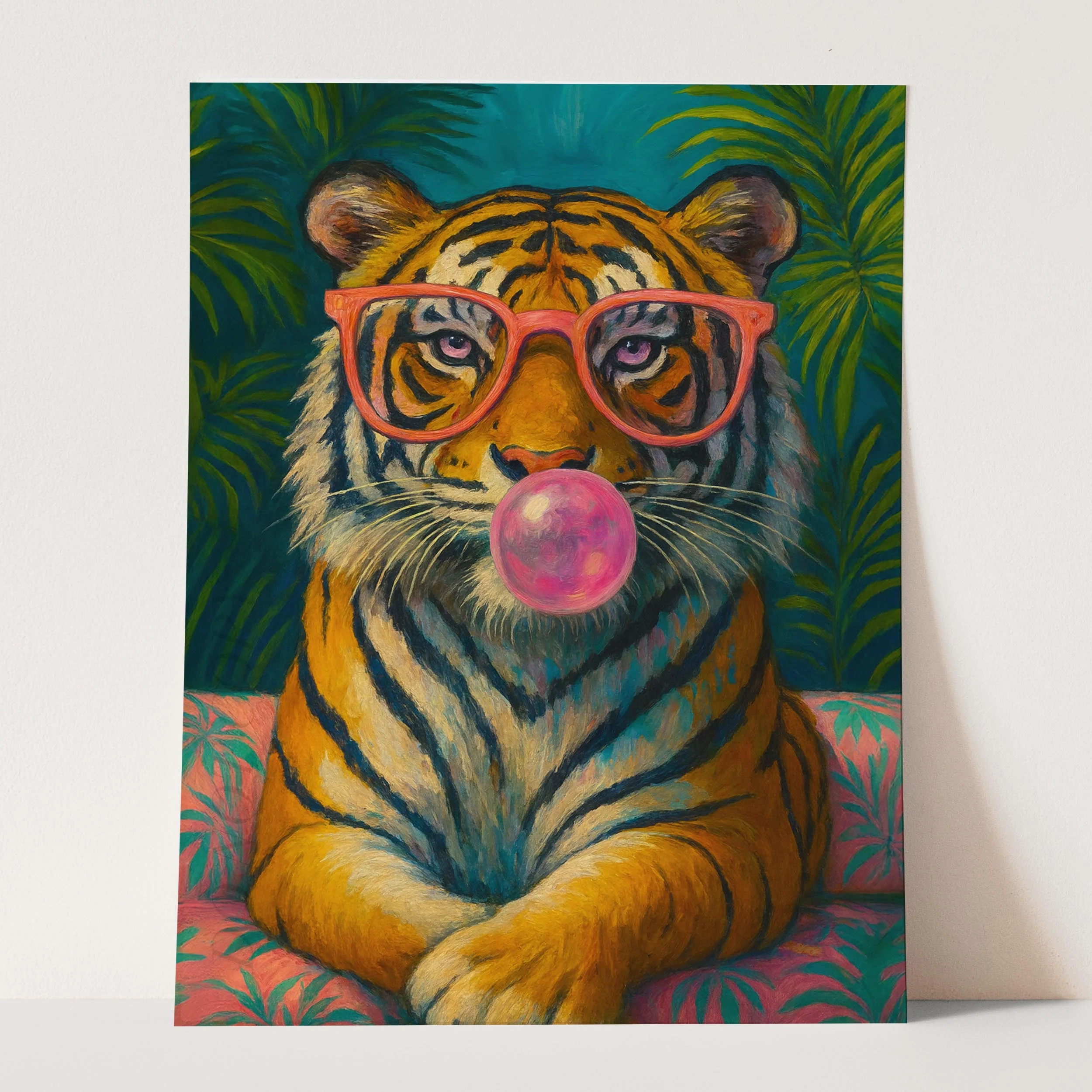 Tiger Pink Sunglasses Blowing Bubble Gum - Image 3