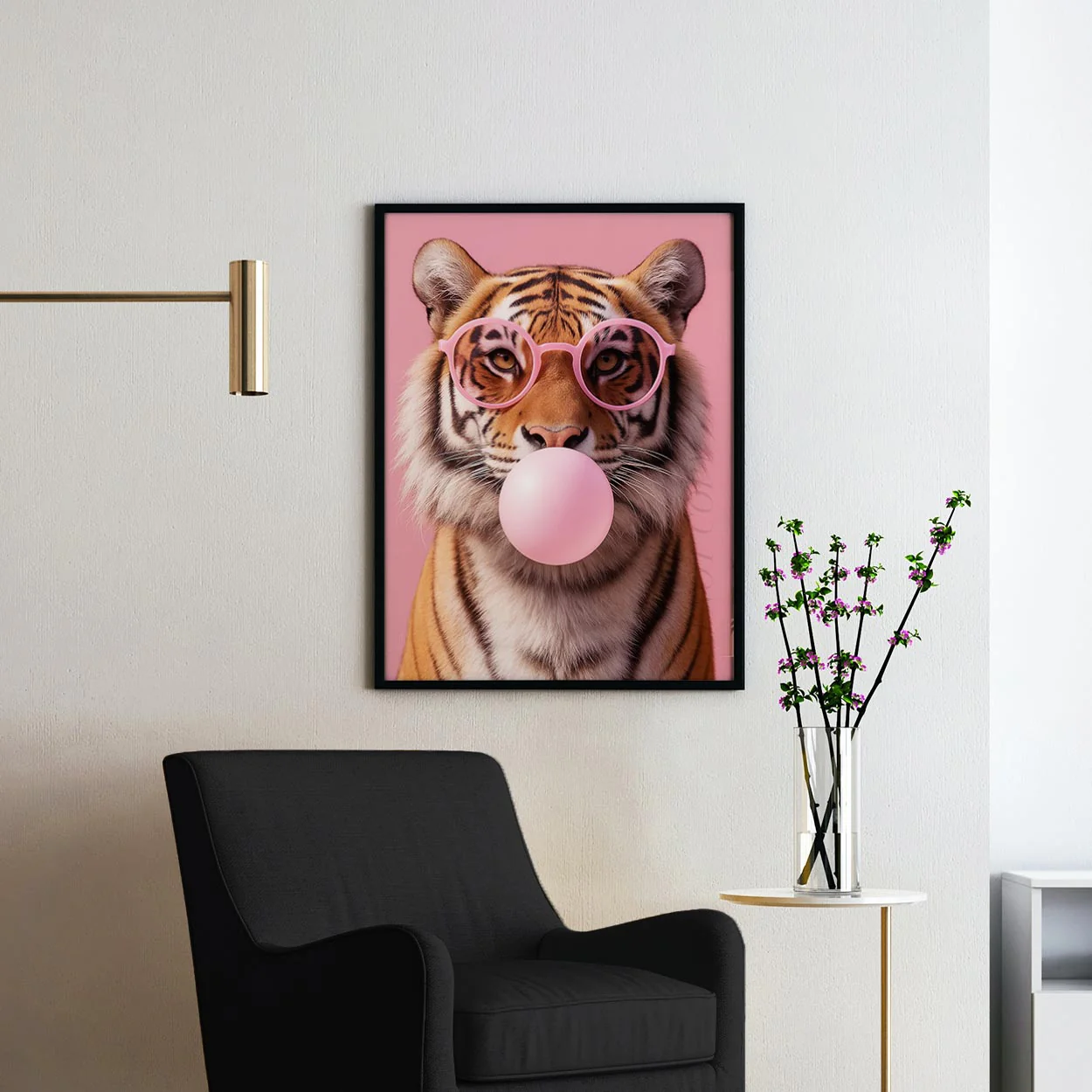 Tiger With Sunglasses Blowing Pink Bubble Gum - Image 2