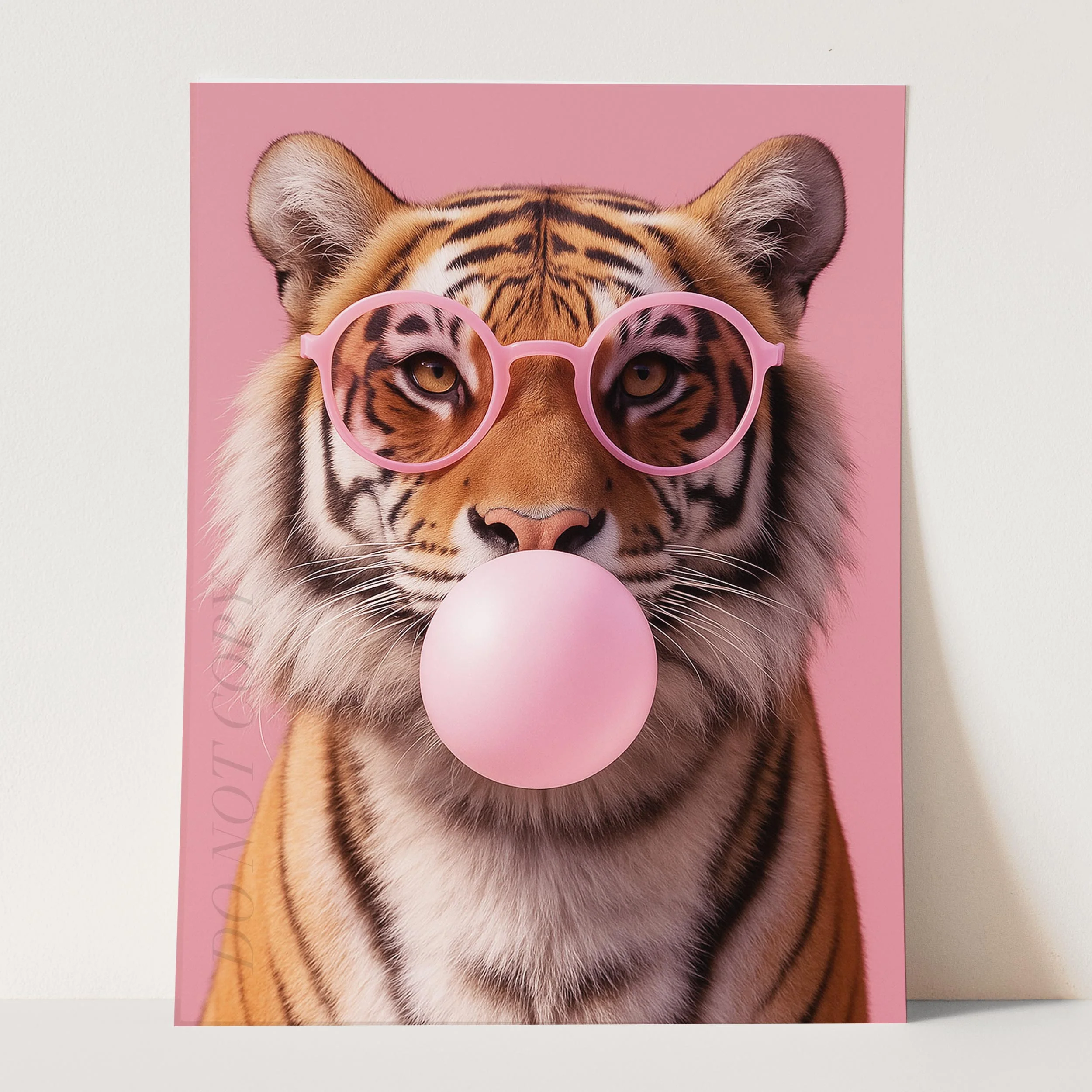 Tiger With Sunglasses Blowing Pink Bubble Gum - Image 3