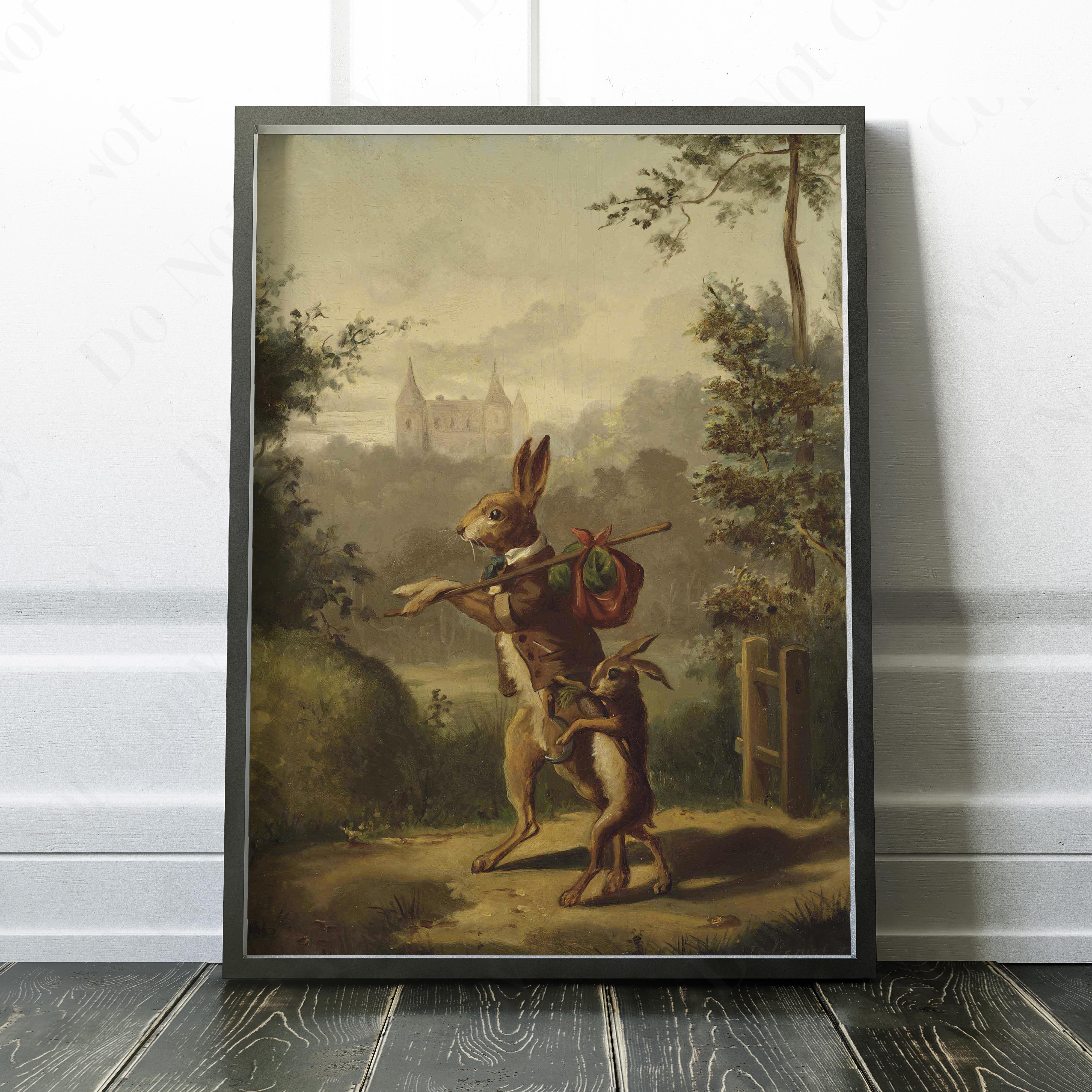 Two Hares With A Knapsack & A Castle Beyond