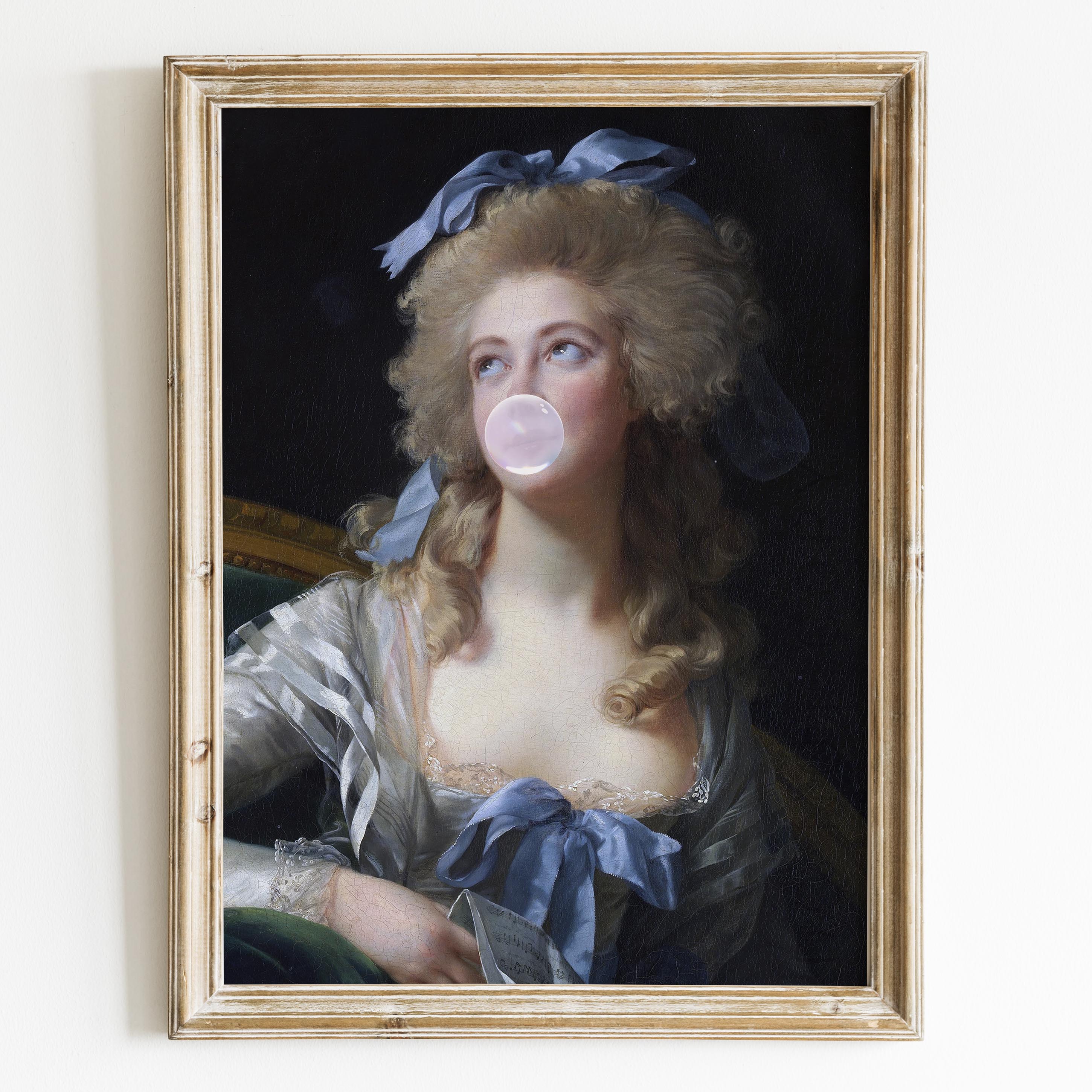 Victorian Woman Blowing Pink Bubble Gum