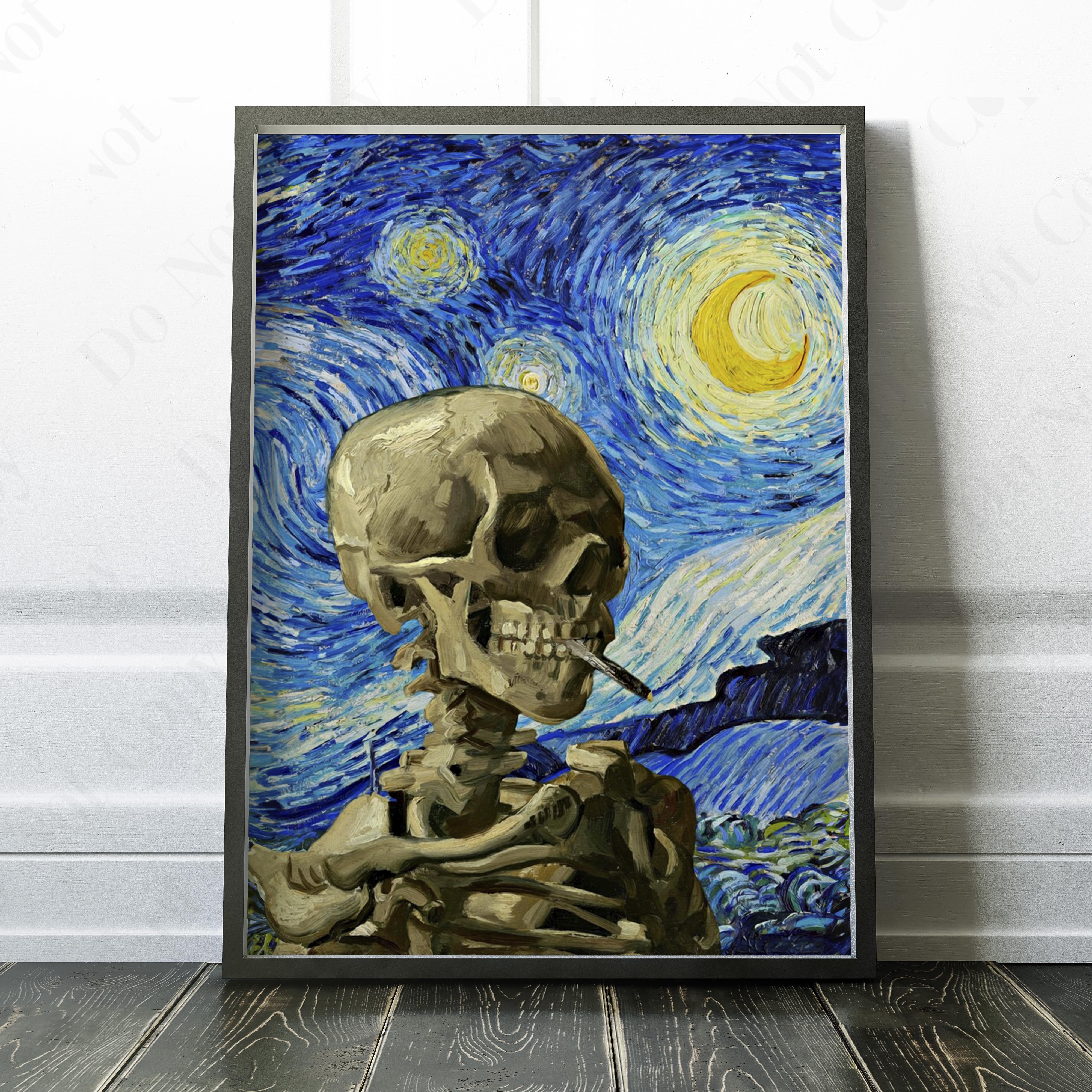 Vincent Van Gogh Starry Night & Smoking Skeleton