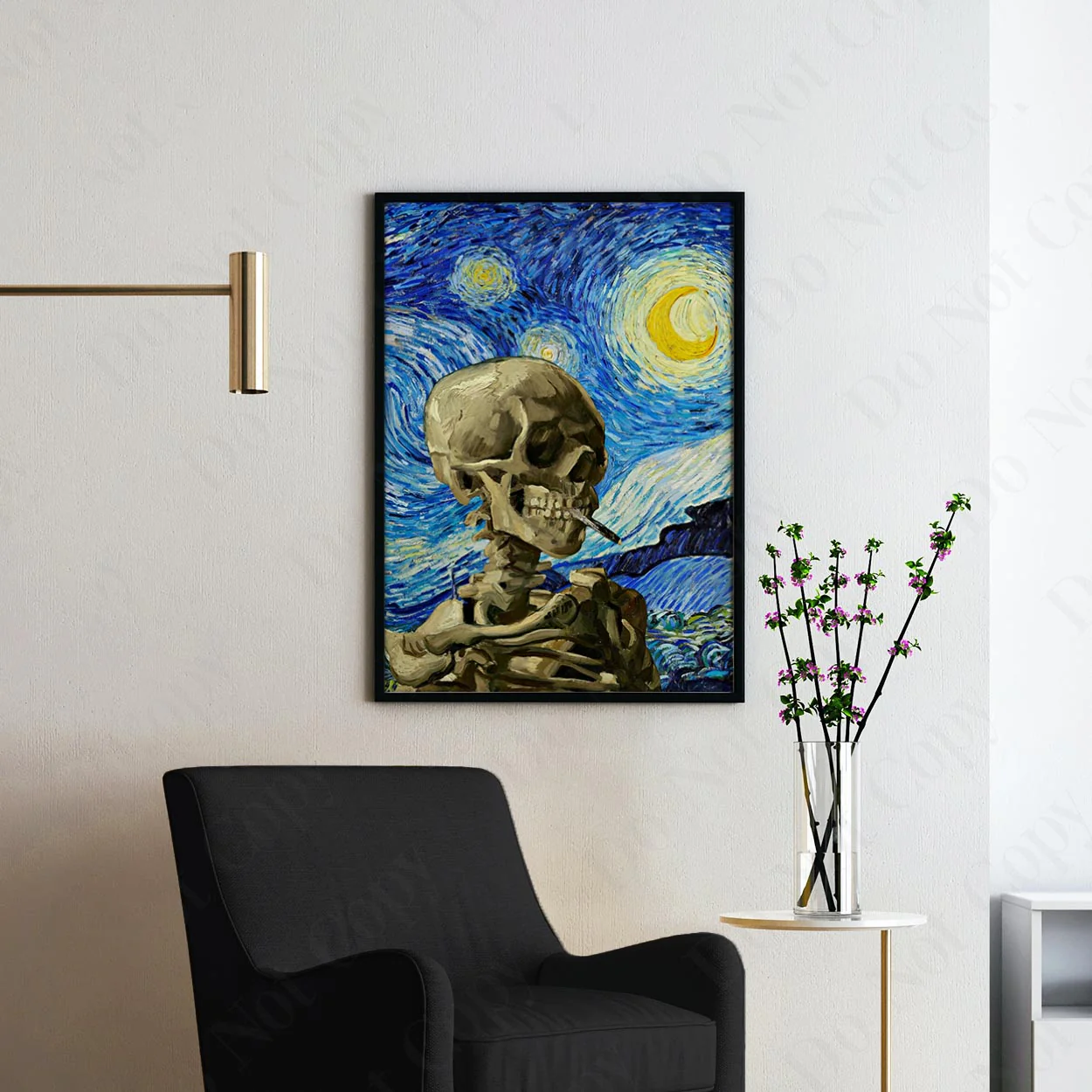 Vincent Van Gogh Starry Night & Smoking Skeleton - Image 2