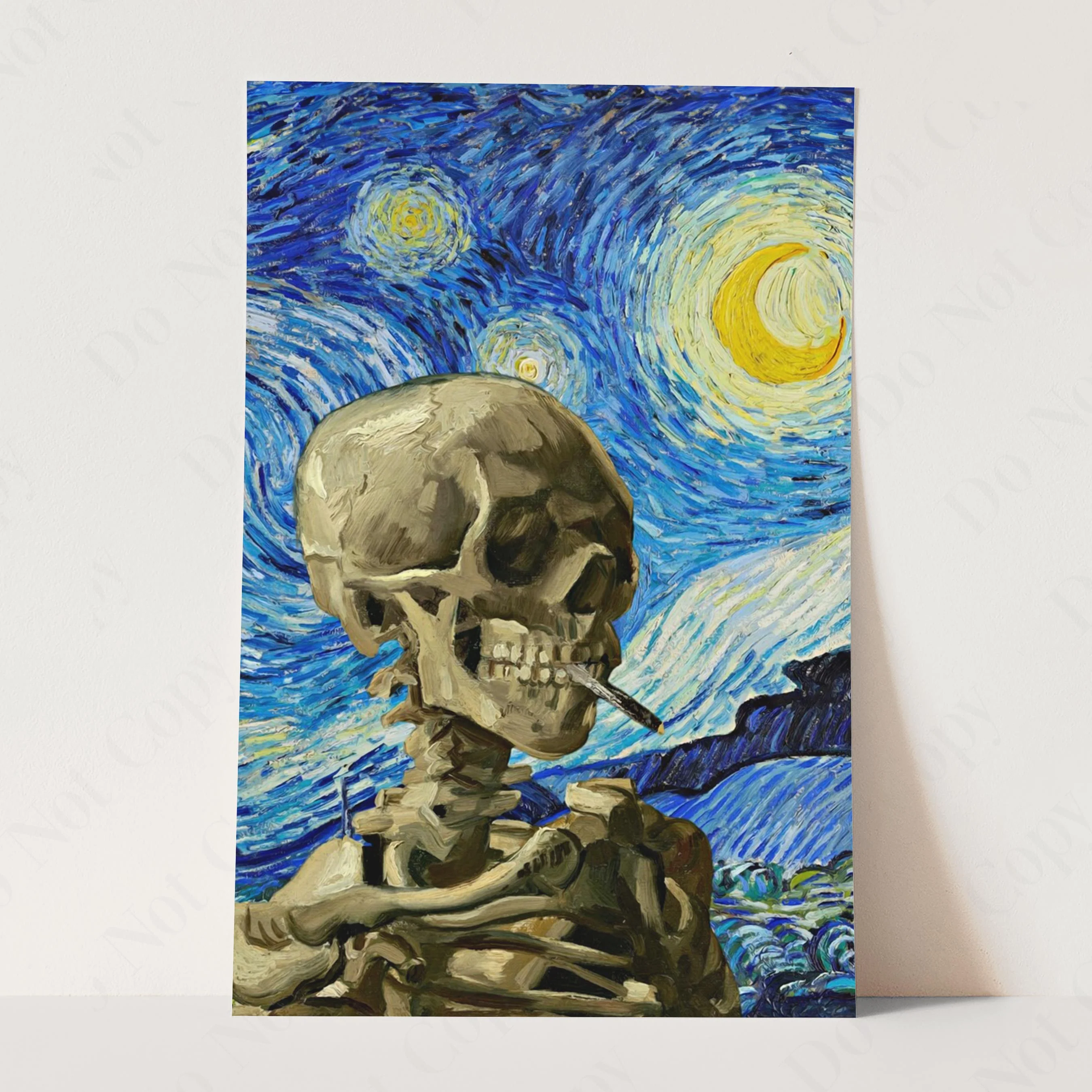 Vincent Van Gogh Starry Night & Smoking Skeleton - Image 3