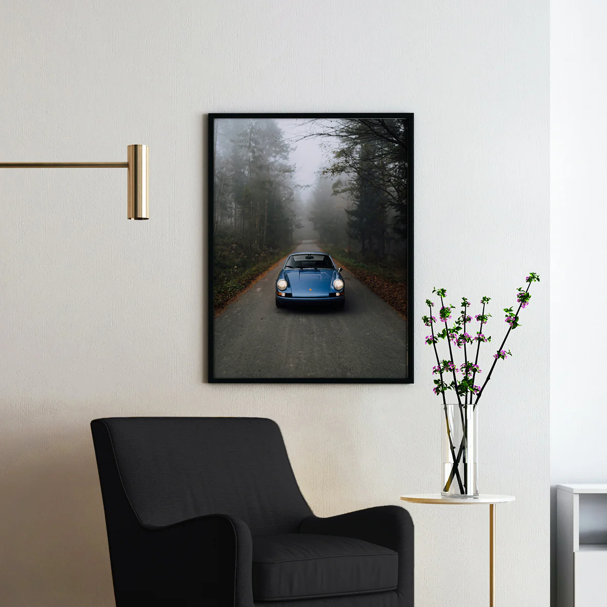 Vintage Blue Porsche in the Mist - Image 2