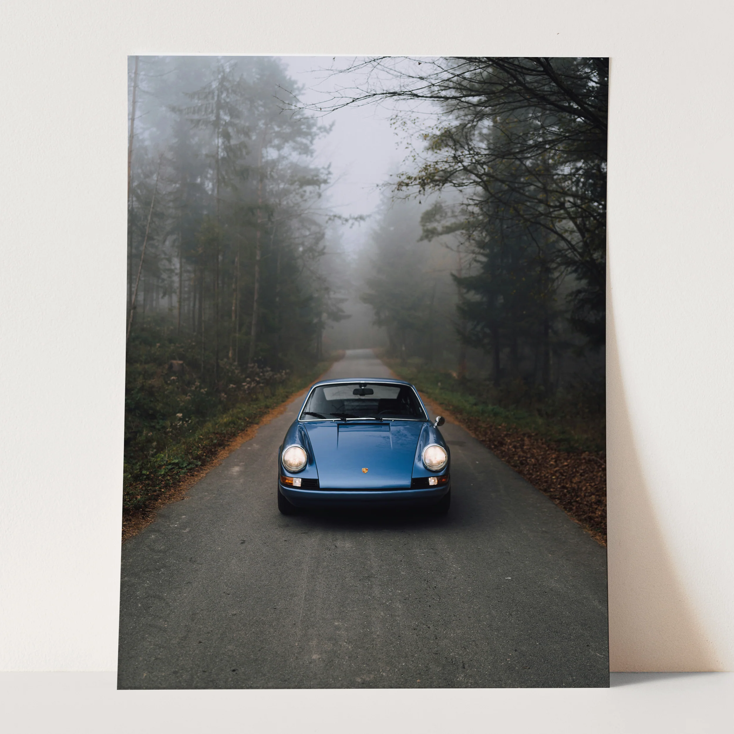 Vintage Blue Porsche in the Mist - Image 3