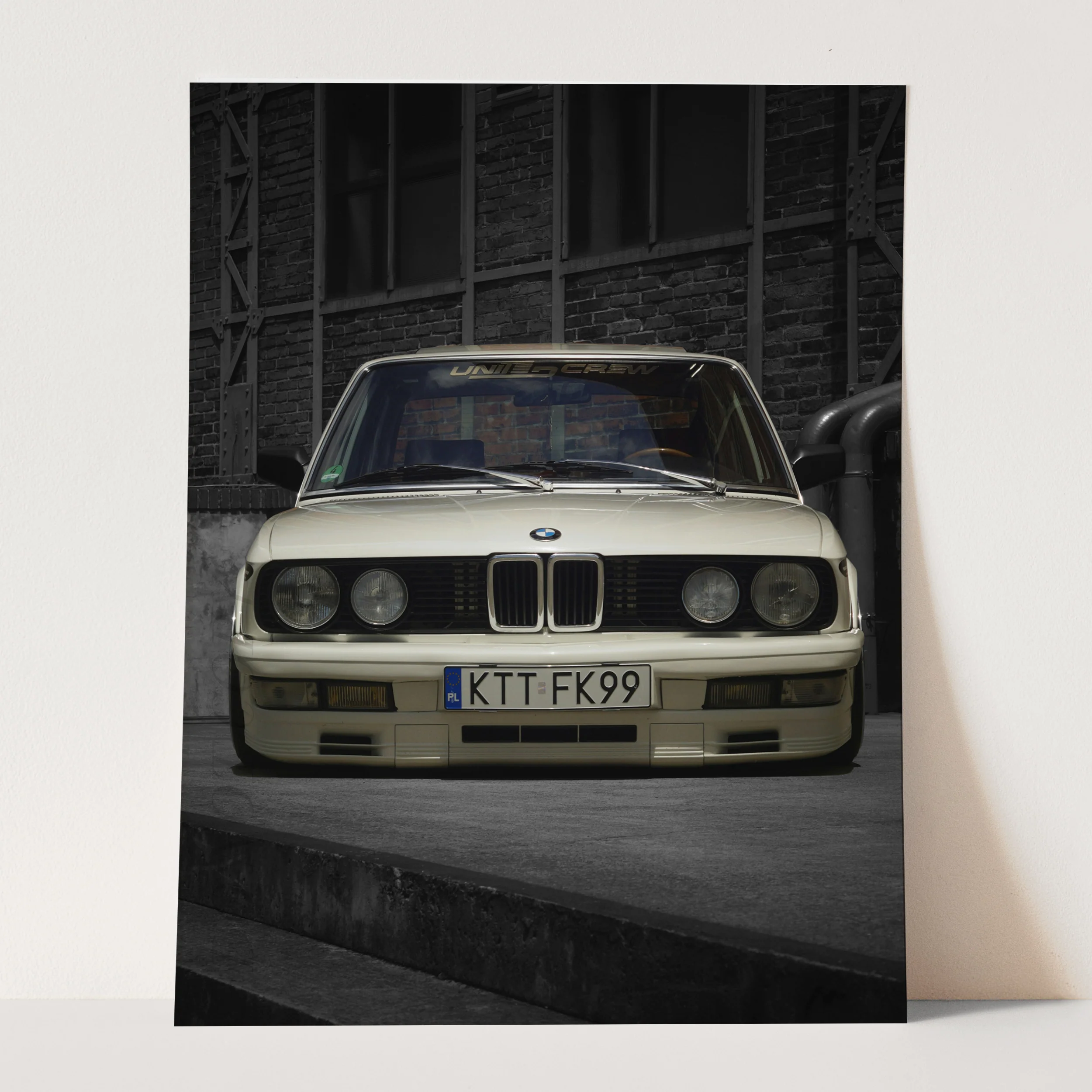 Vintage BMW Front View on Black & White - Image 3