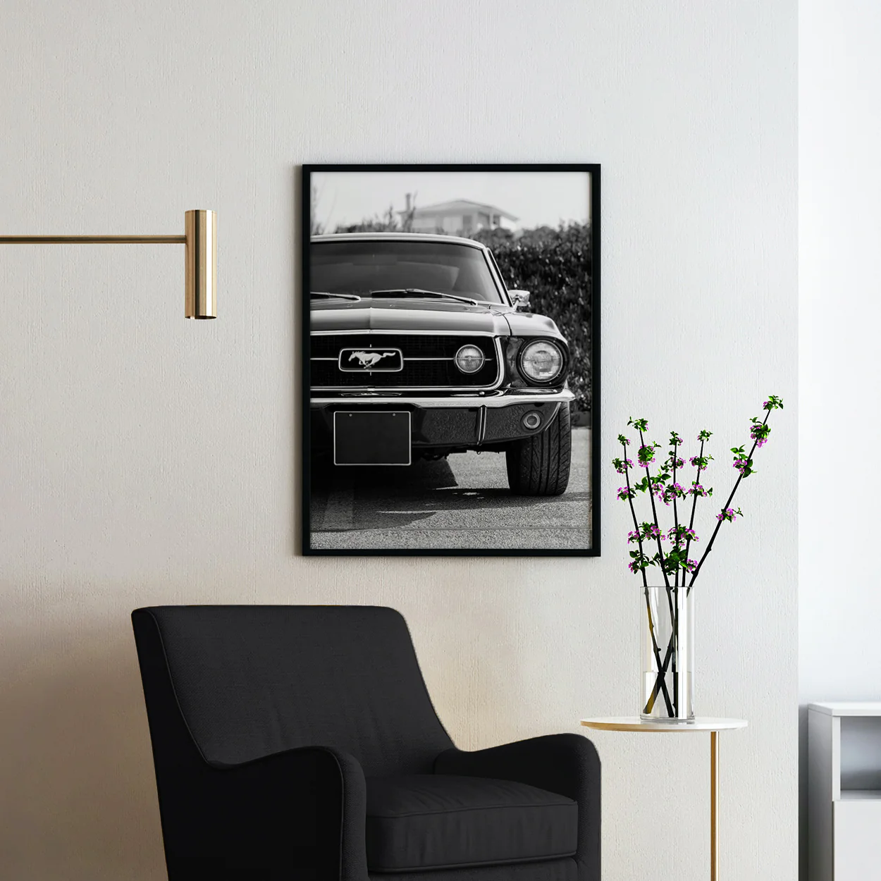 Vintage Ford Mustang Black & White - Image 2