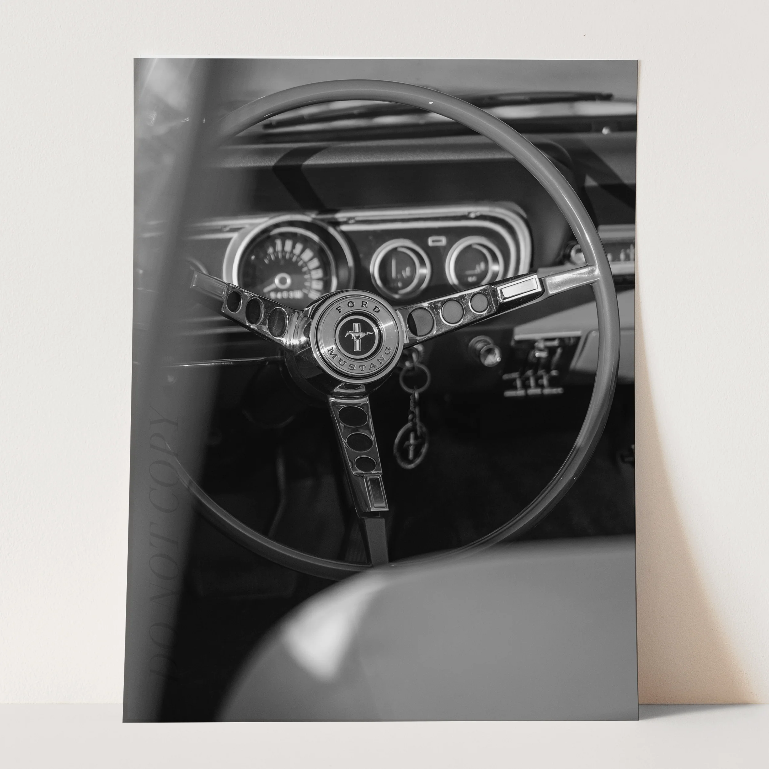 Vintage Ford Mustang Interior in Black & White - Image 3