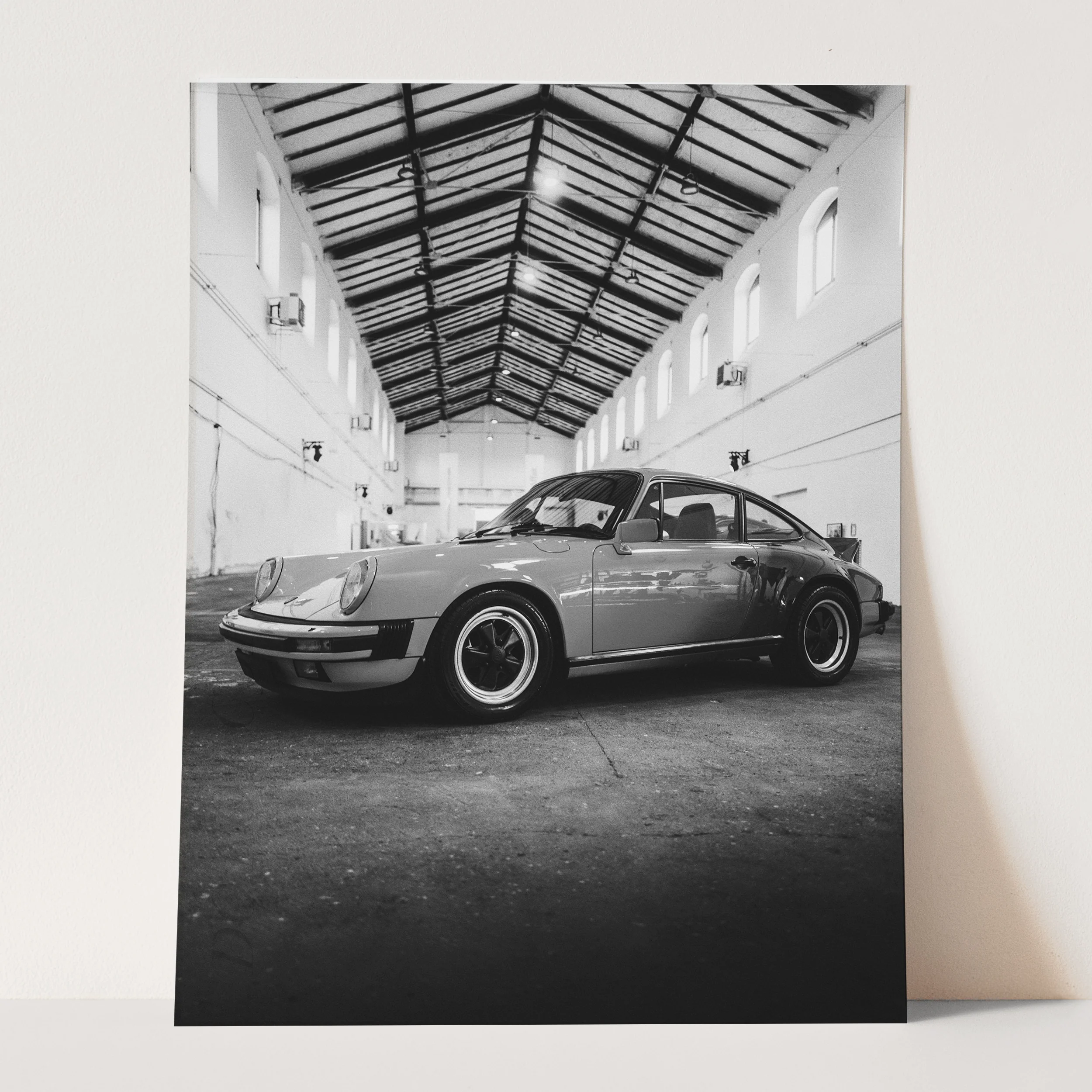Vintage Orange Porsche 911 in Black & White - Image 3
