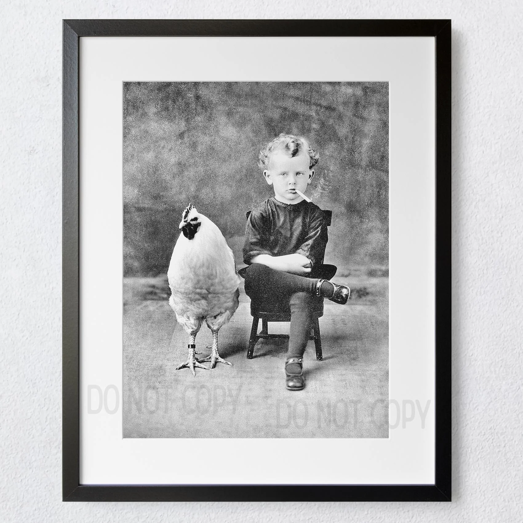 Vintage photo boy with chicken rooster smoking child 1900s - Image 3