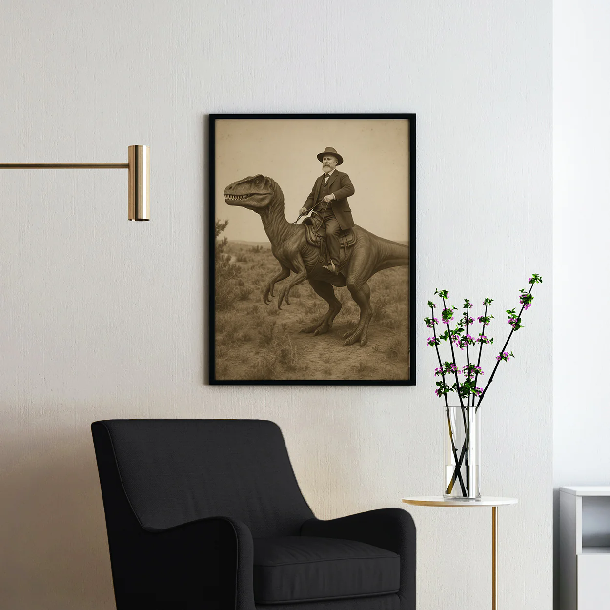 Vintage Photo Of Cowboy Riding Dinosaur - Image 2