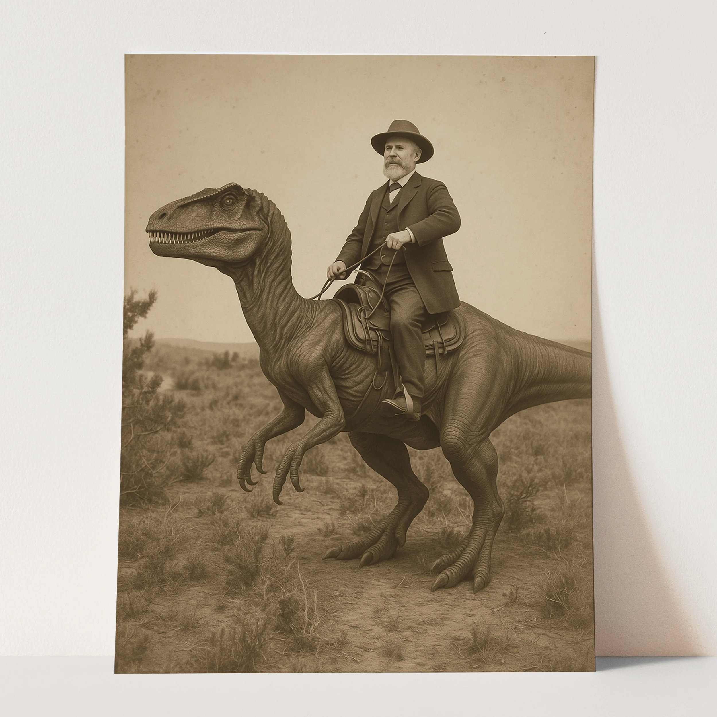 Vintage Photo Of Cowboy Riding Dinosaur - Image 3