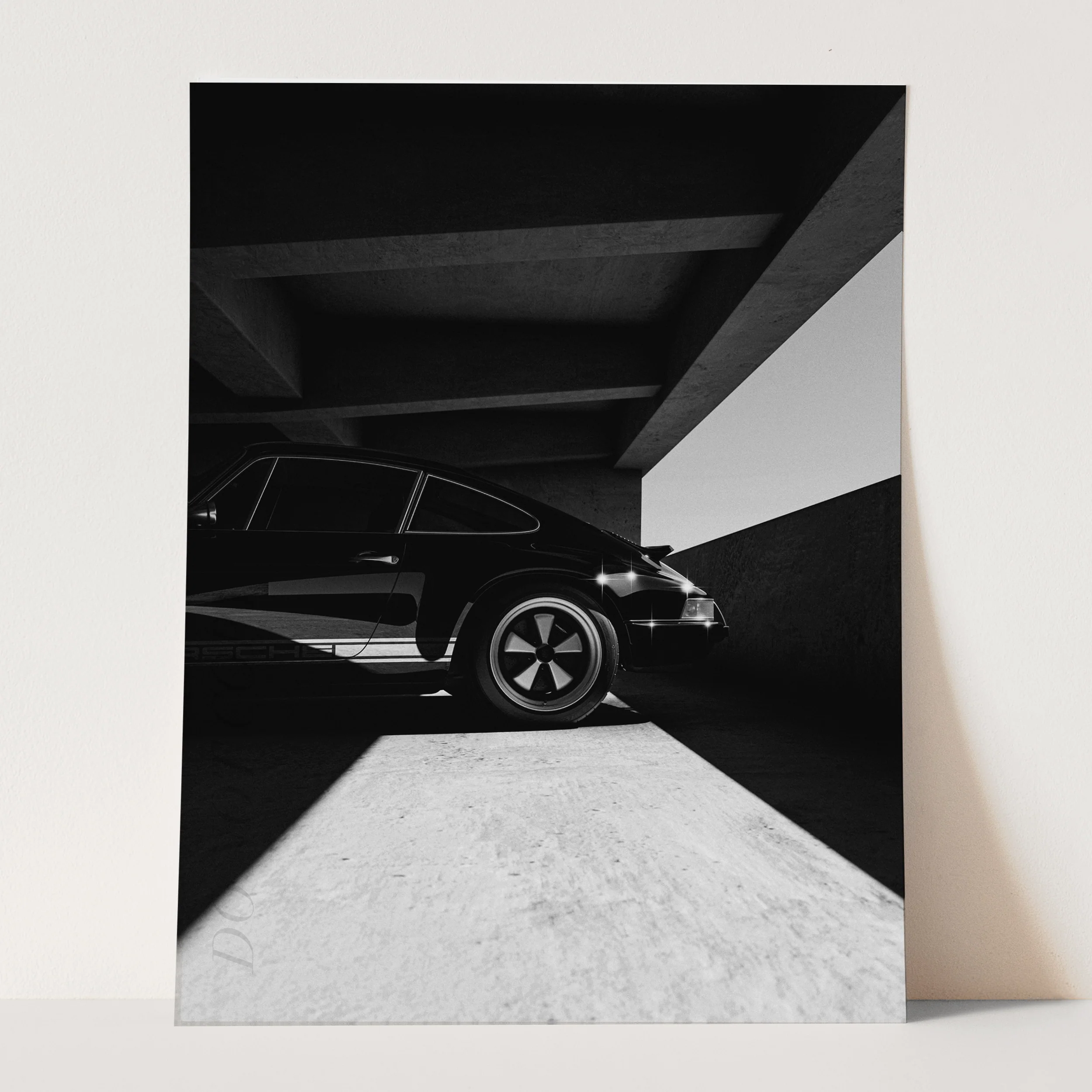 Vintage Porsche 911 in Black & White - Image 3