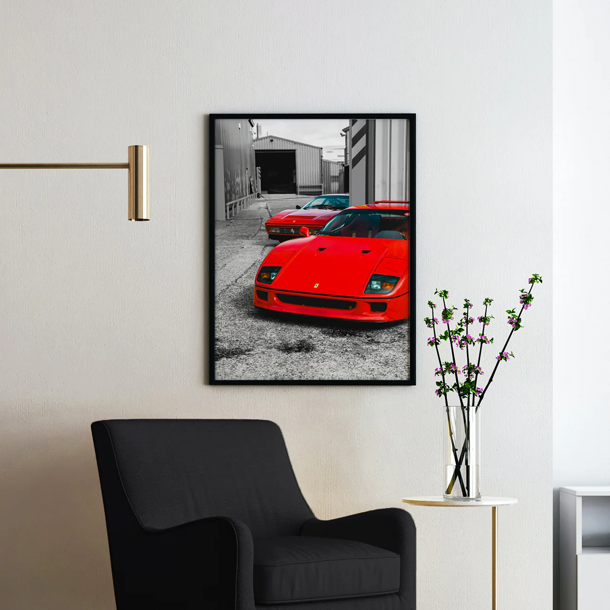 Vintage Red Ferraris on Black & White - Image 2