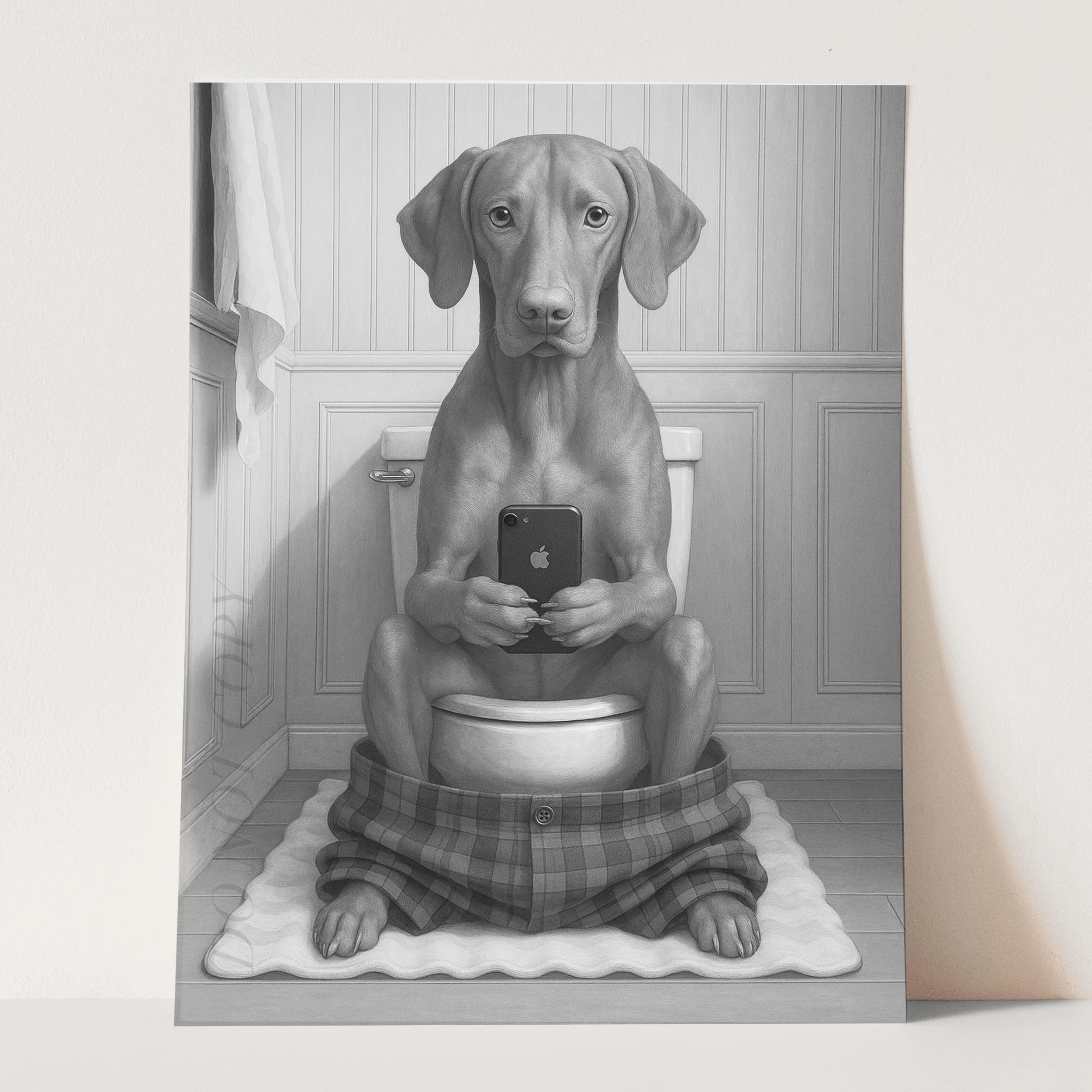Vizsla Dog On The Phone On The Toilet - Image 3