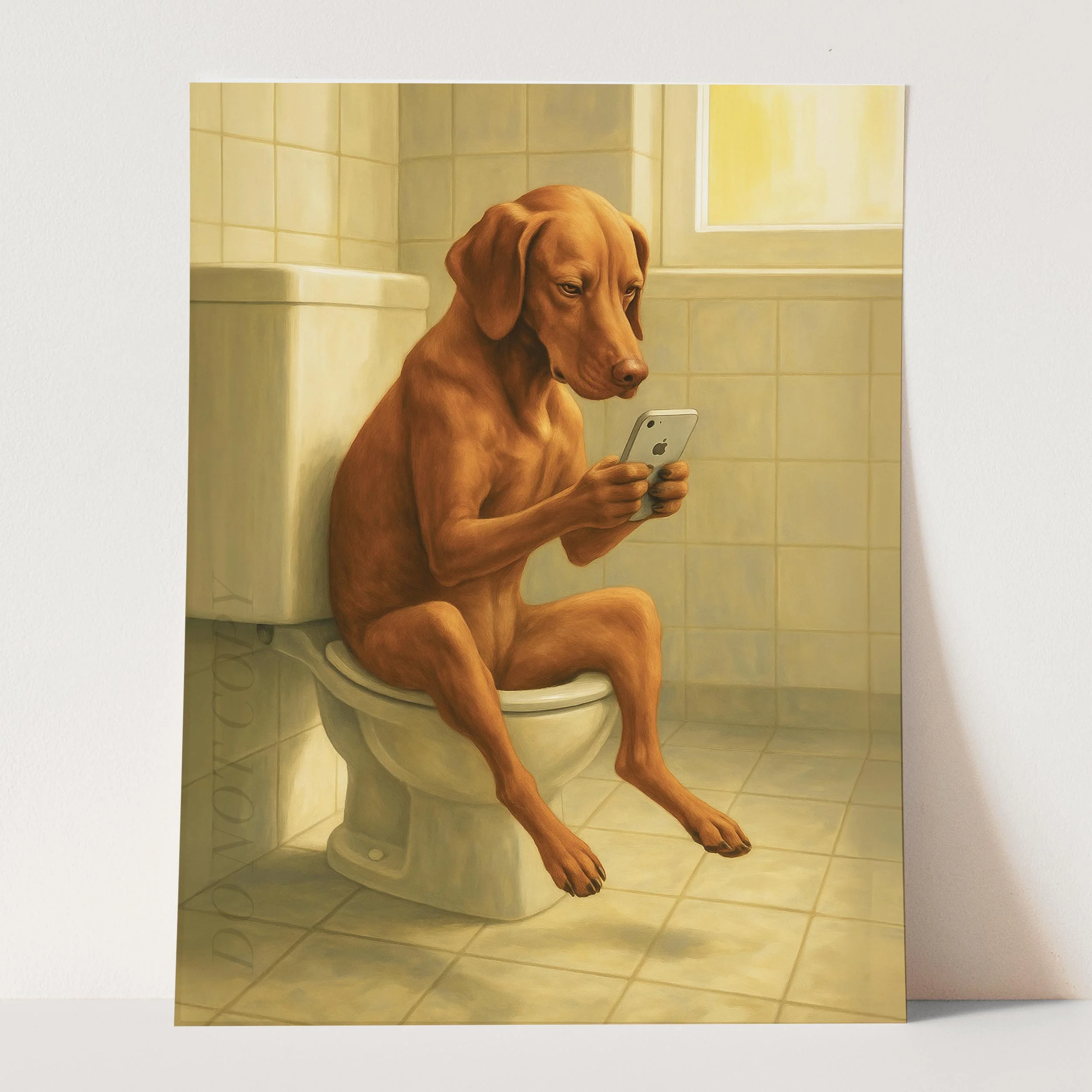 Vizsla Dog On The Phone On The Toilet - Image 3