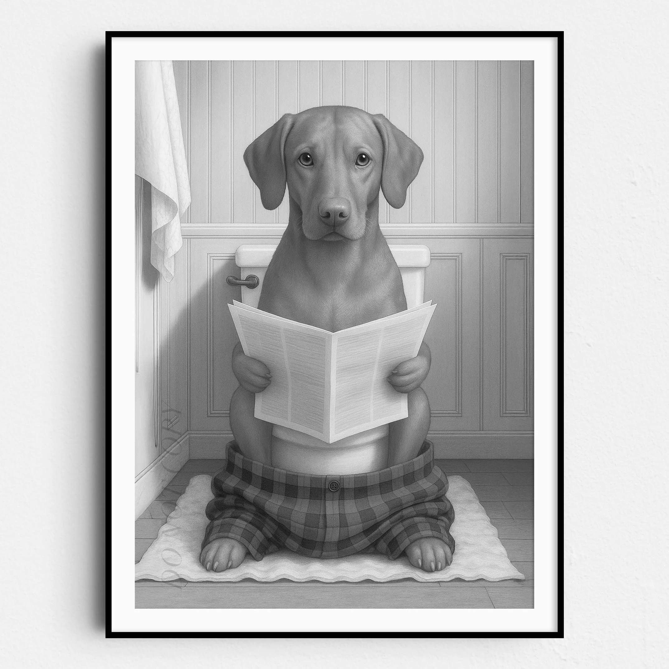 Vizsla Dog Reading The Newspaper On The Toilet