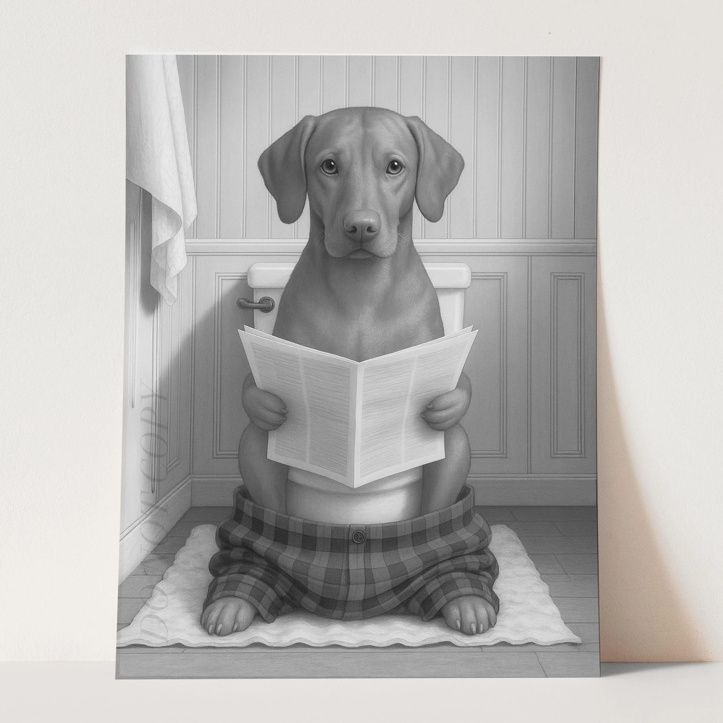 Vizsla Dog Reading The Newspaper On The Toilet - Image 3