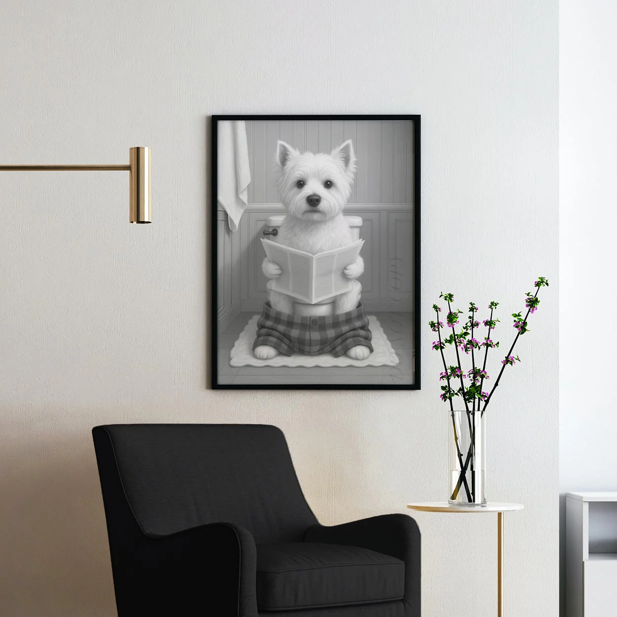 West Highland White Terrier Dog Reading The Newspaper On The Toilet - Image 2