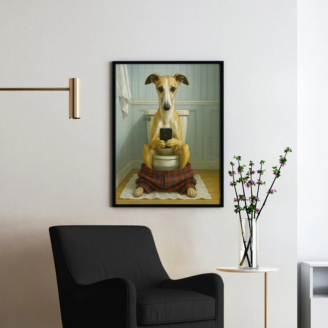 Whippet Dog On The Phone On The Toilet - Image 2