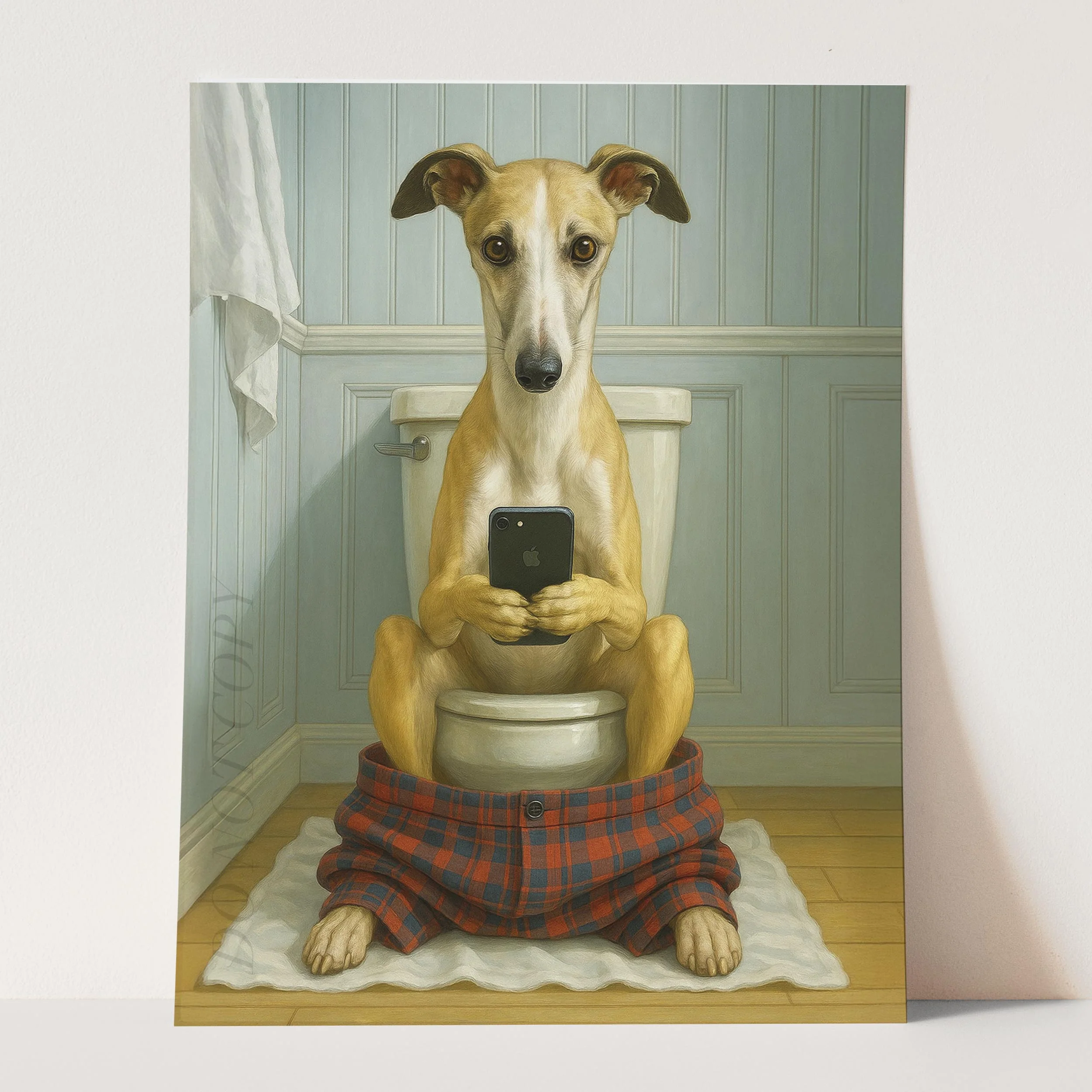 Whippet Dog On The Phone On The Toilet - Image 3