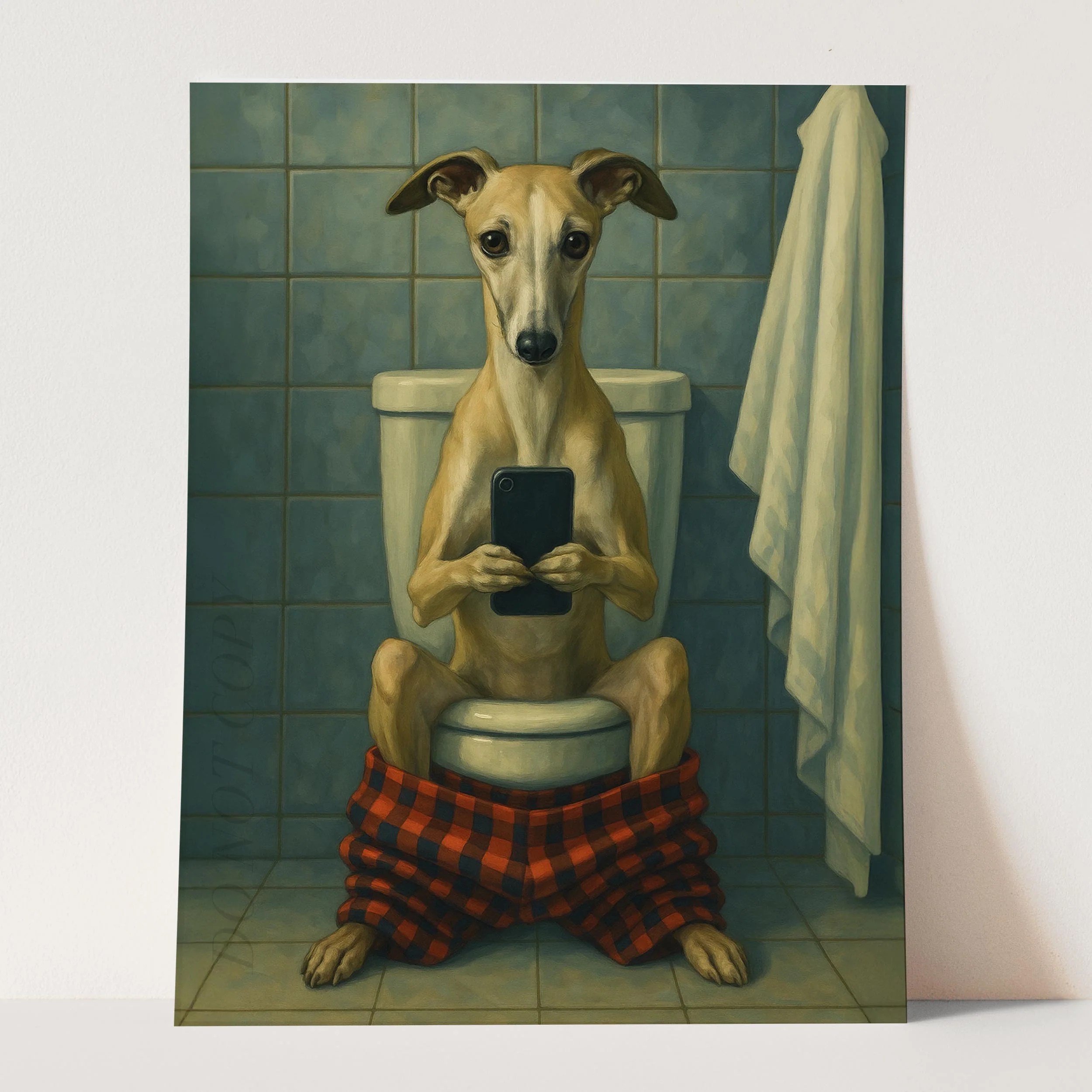 Whippet Dog On The Phone On The Toilet - Image 3