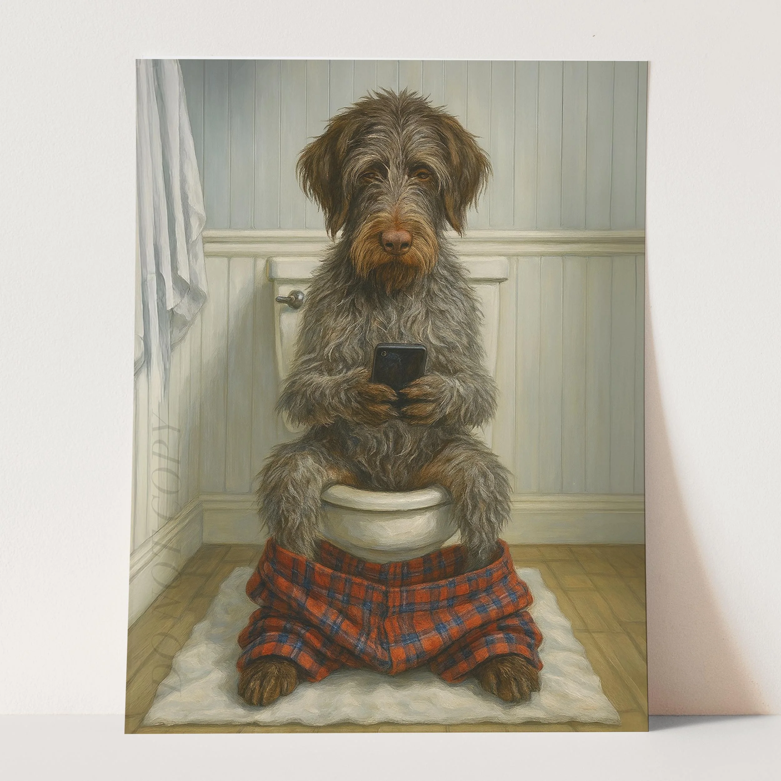Wirehaired Pointing Griffon Dog On The Phone On The Toilet - Image 3