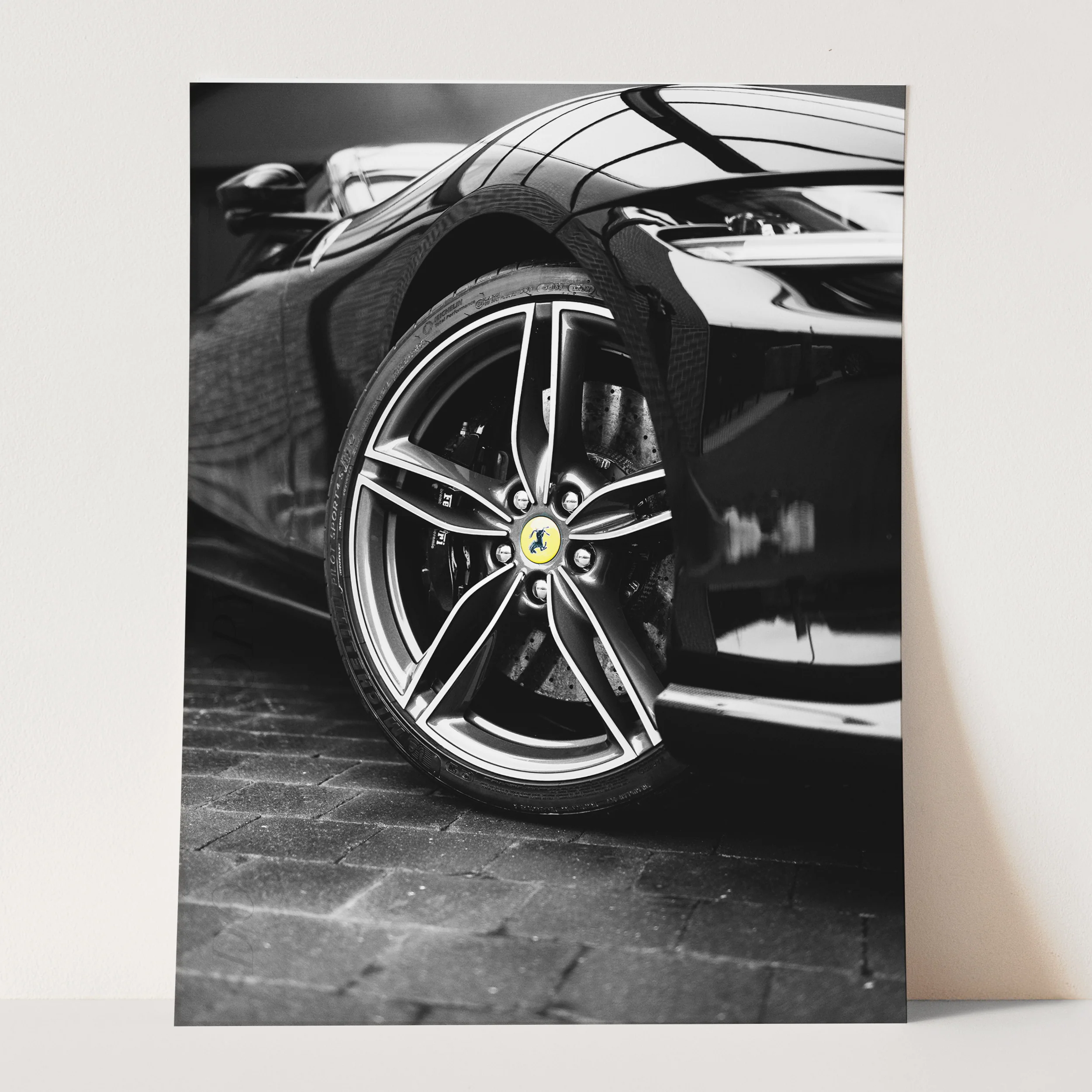 Yellow Ferrari Logo on Black & White - Image 3