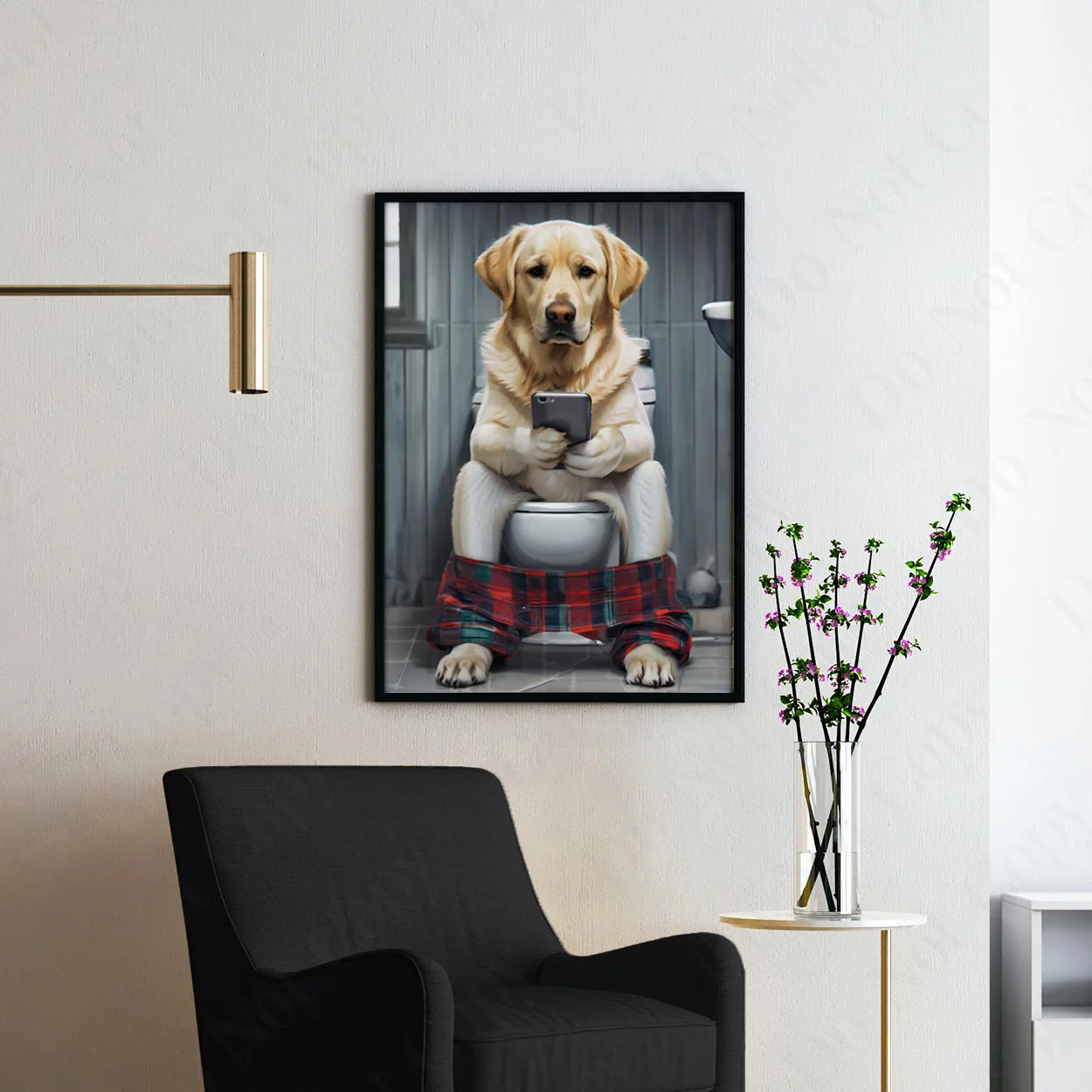 Yellow Labrador Retriever on the Phone on the Toilet - Image 2