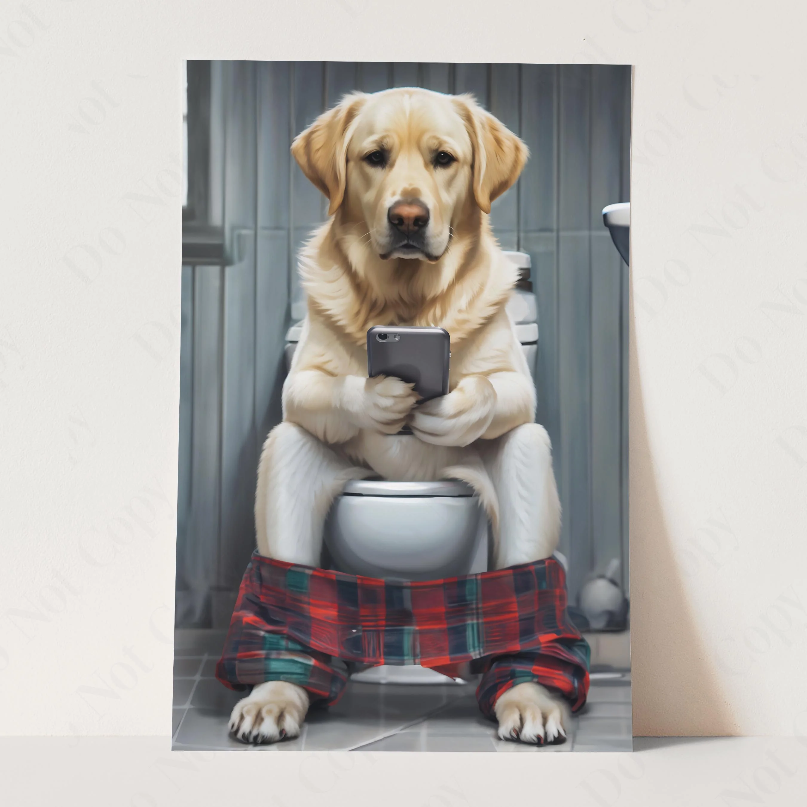 Yellow Labrador Retriever on the Phone on the Toilet - Image 3
