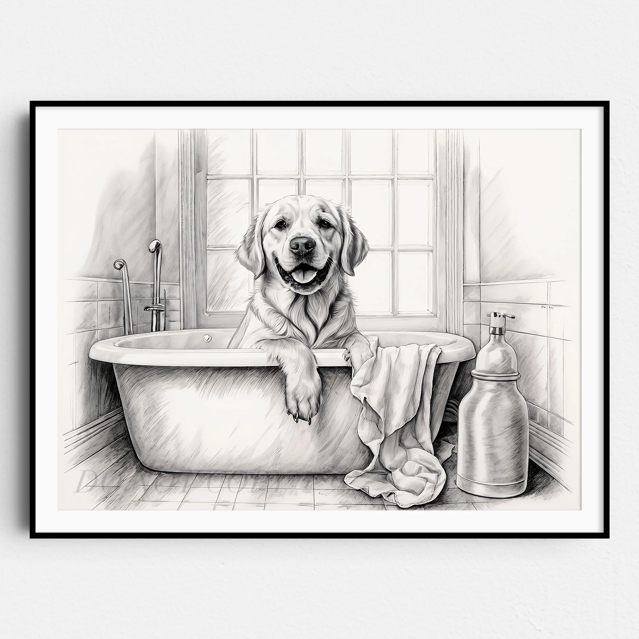 Yellow Labrador Retriever Taking Bath In Bathtub