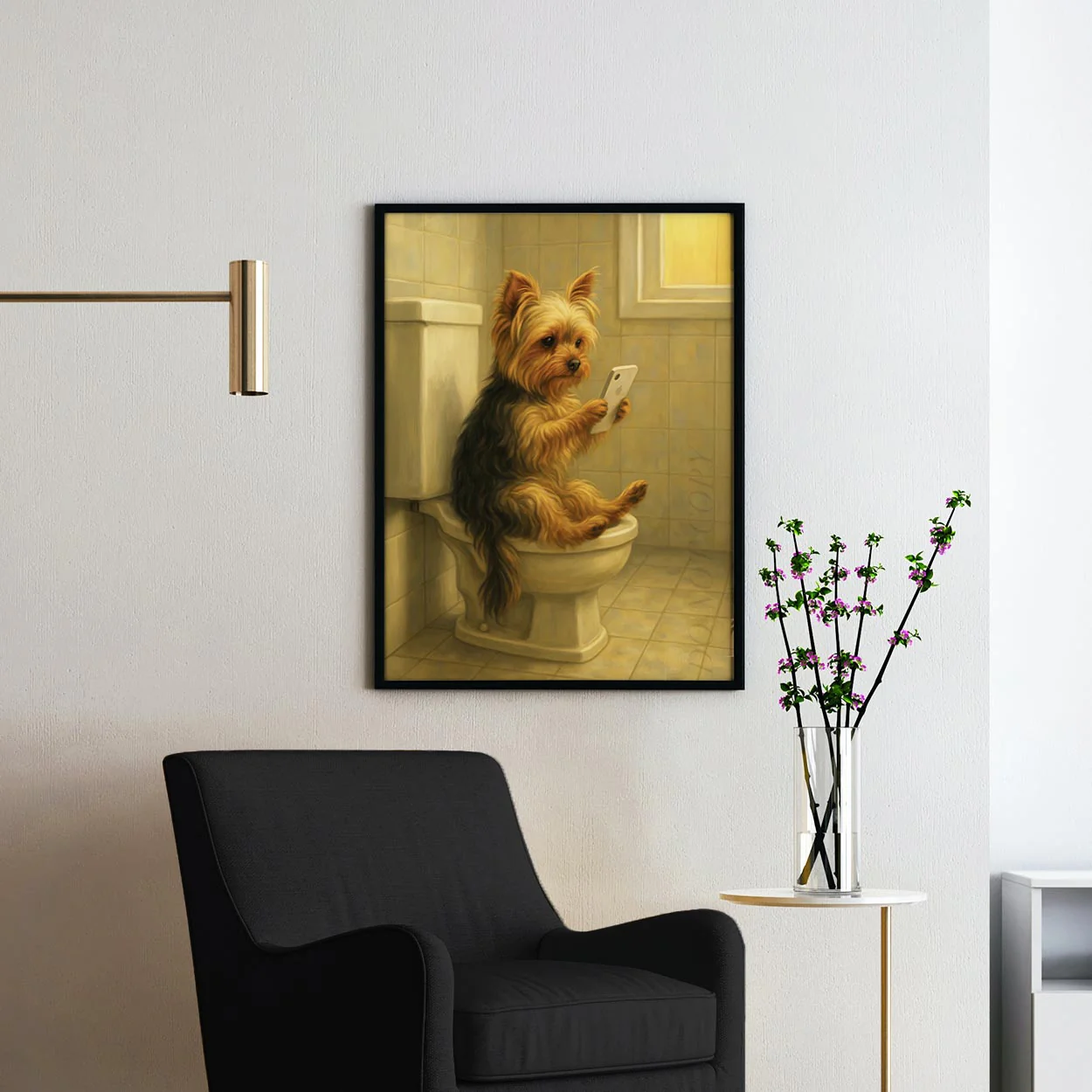 Yorkshire Terrier Dog On The Phone On The Toilet - Image 2