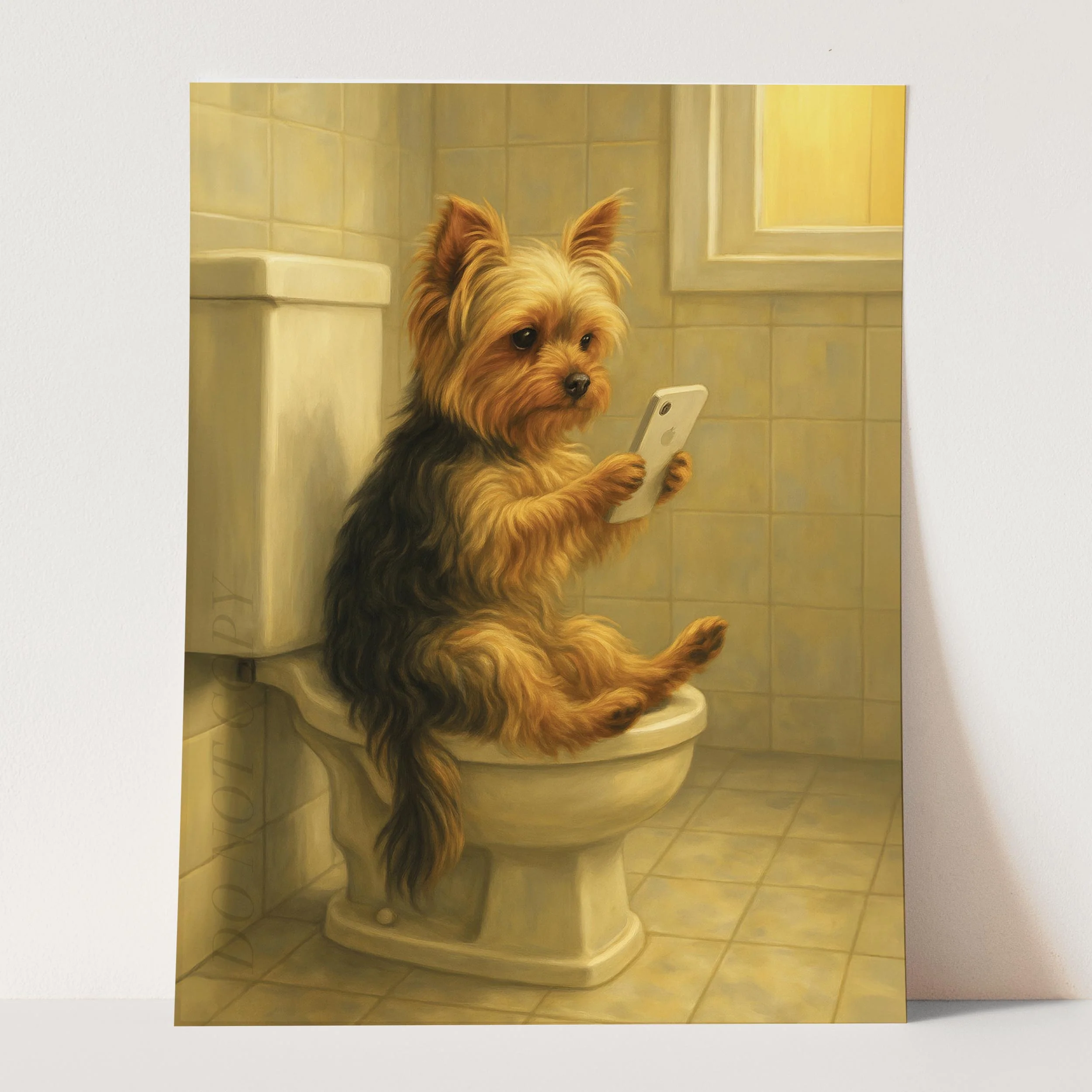 Yorkshire Terrier Dog On The Phone On The Toilet - Image 3