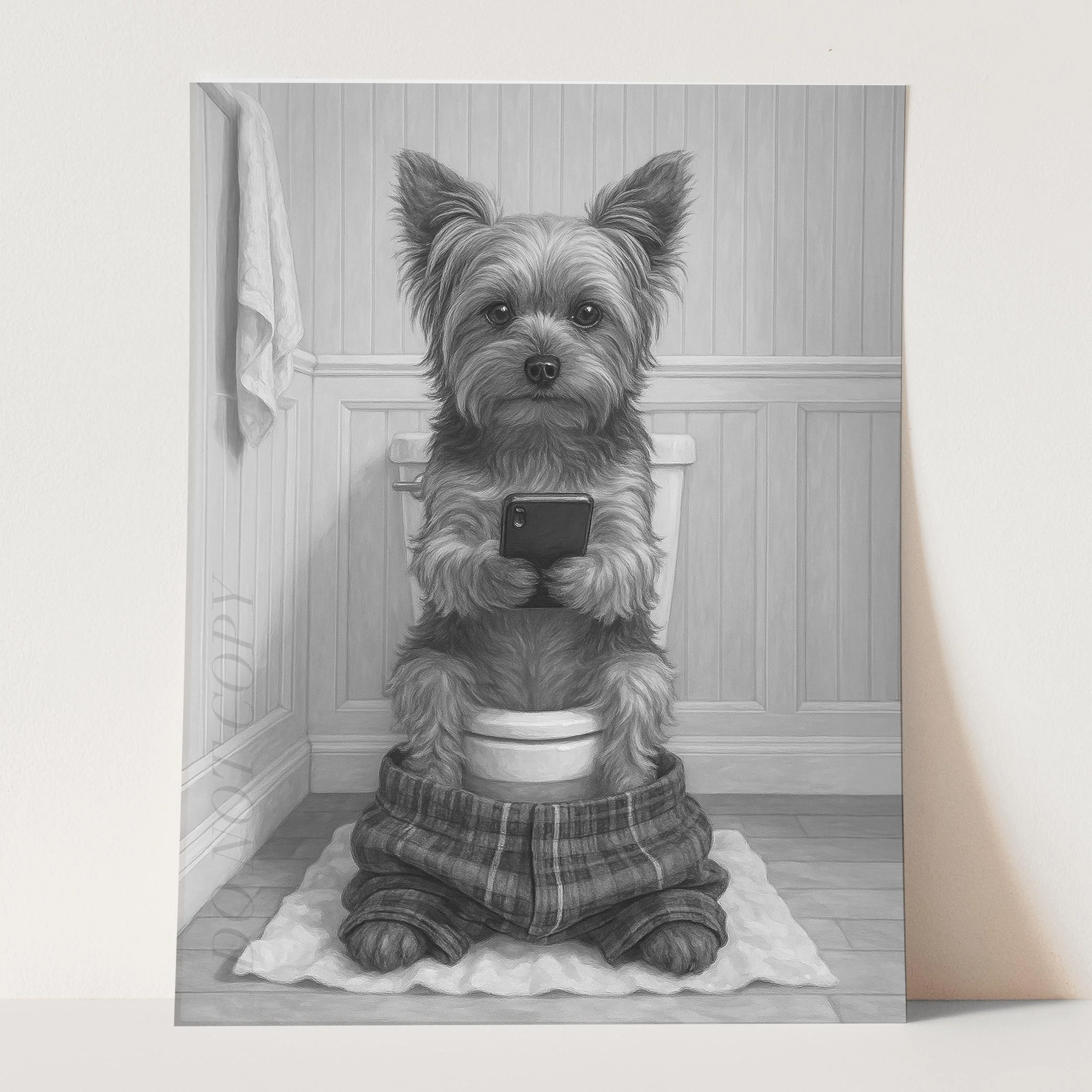 Yorkshire Terrier Dog On The Phone On The Toilet - Image 3