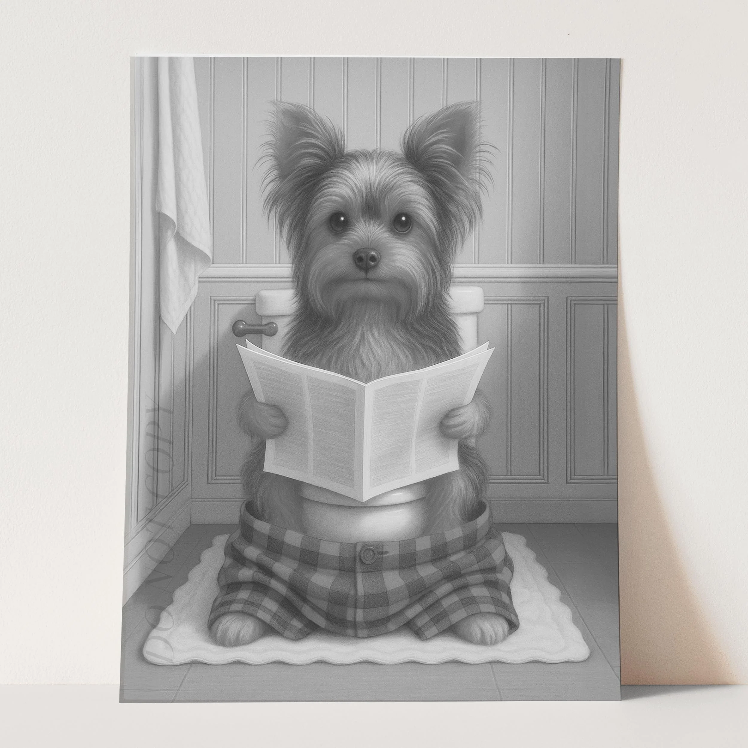 Yorkshire Terrier Dog Reading The Newspaper On The Toilet - Image 3