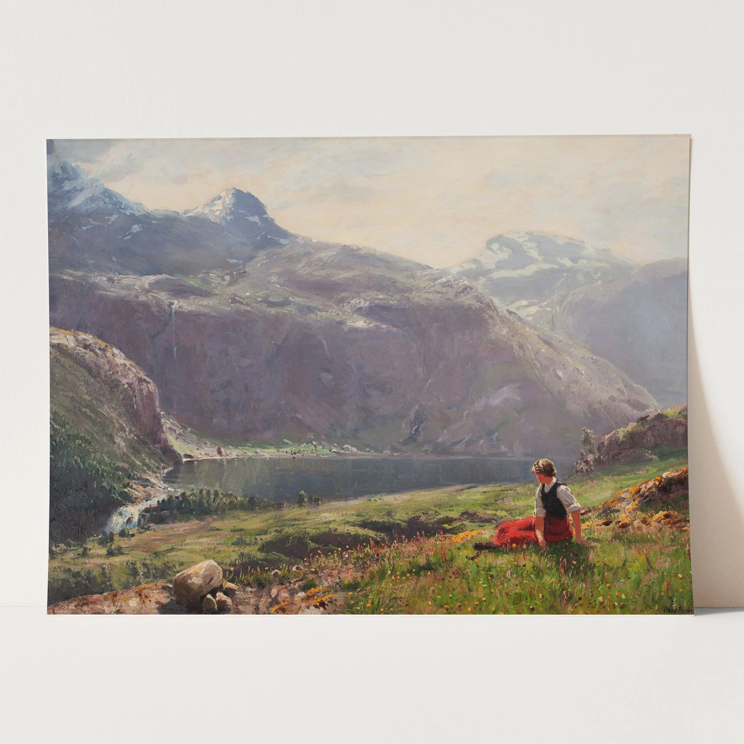 Young Girl in a Fjord Landscape by Hans Dahl - Image 3