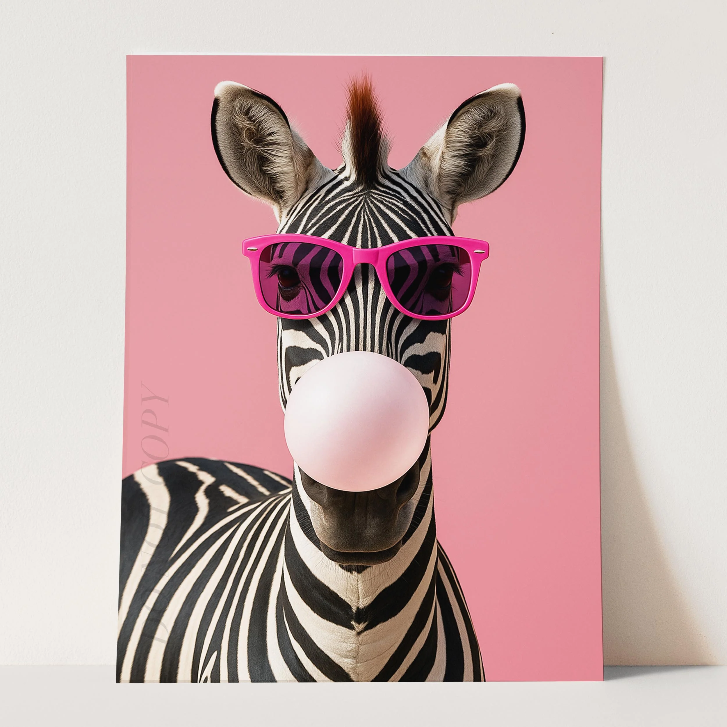 Zebra With Sunglasses Blowing Pink Bubble Gum - Image 3